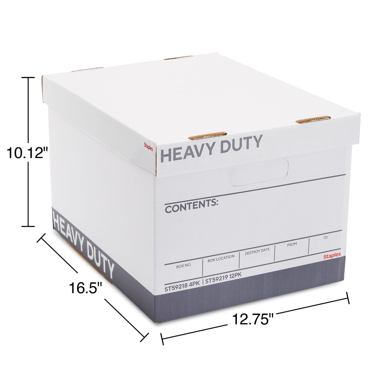 Staples Heavy Duty File Box, Lift Off Lid, Letter/Legal, White/Gray, 12/Carton