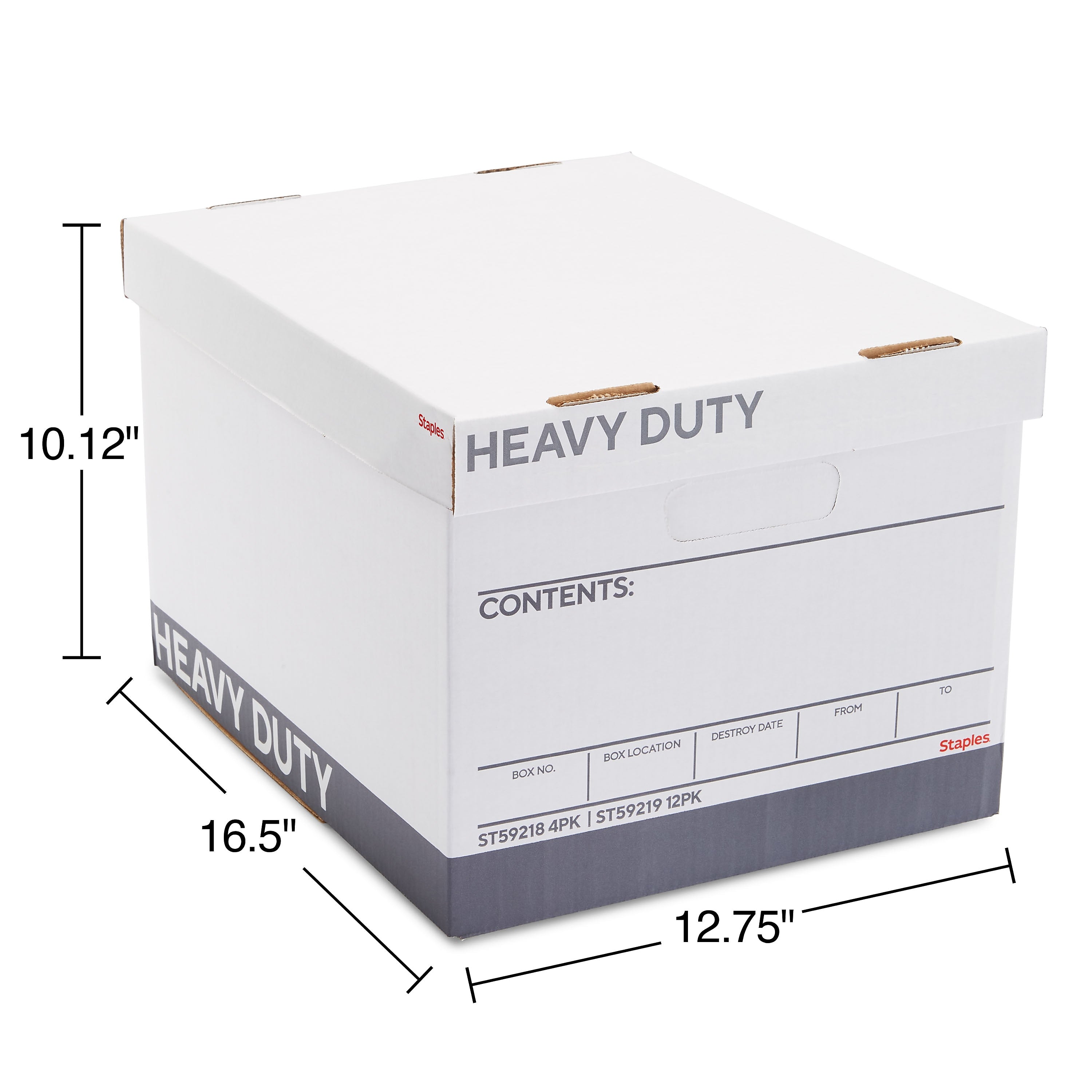 Staples Heavy Duty File Box, Lift Off Lid, Letter/Legal, White/Gray, 12/Carton