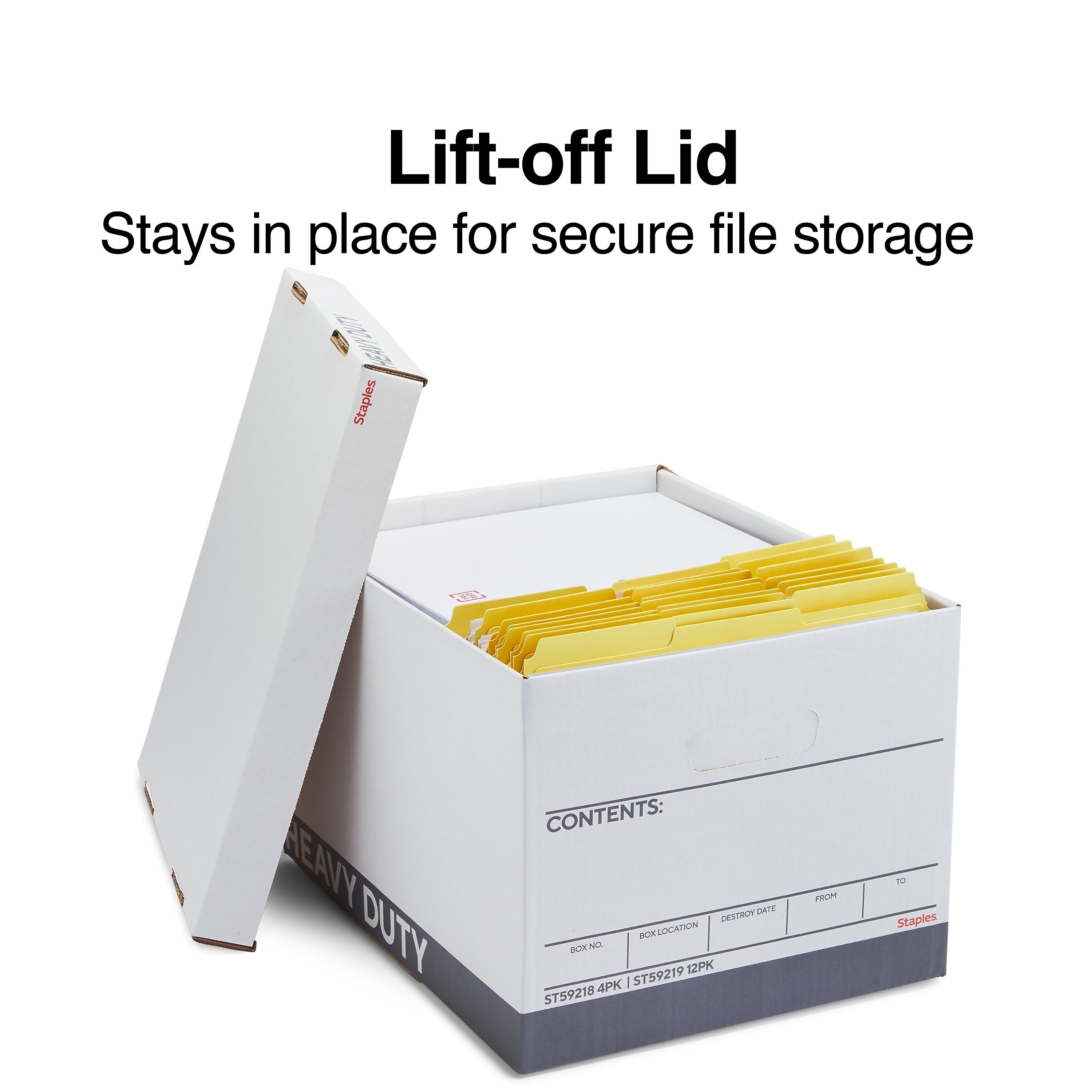 Staples Heavy Duty File Box, Lift Off Lid, Letter/Legal, White/Gray, 4/Carton