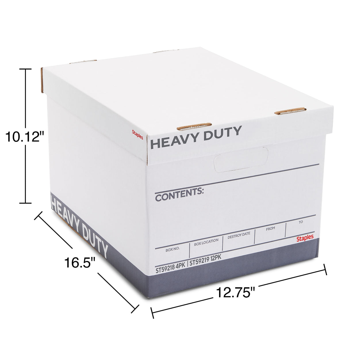 Staples Heavy Duty File Box, Lift Off Lid, Letter/Legal, White/Gray, 4/Carton