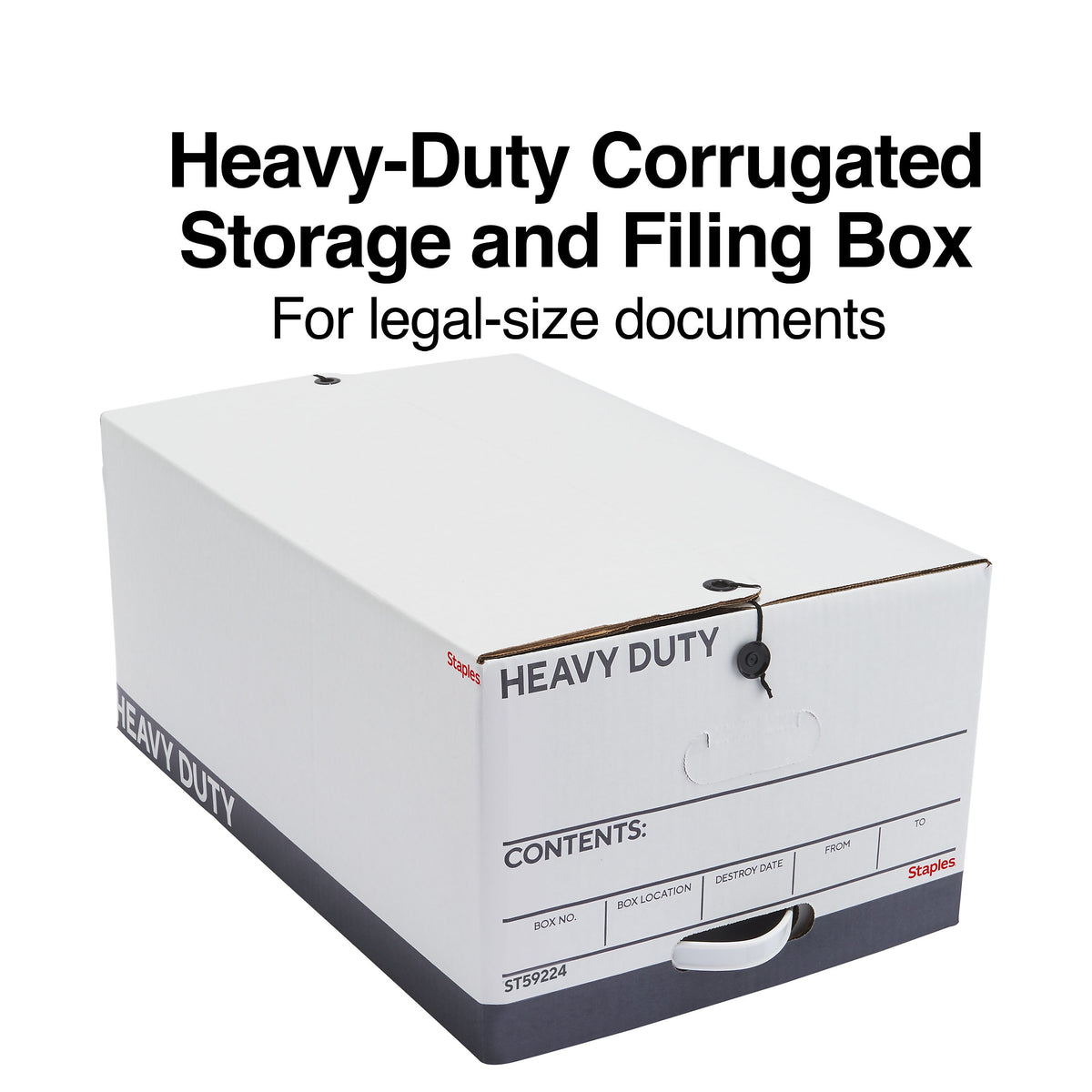 Staples Heavy Duty File Box, String and Button Lid, Legal, White/Gray, 4/Pack