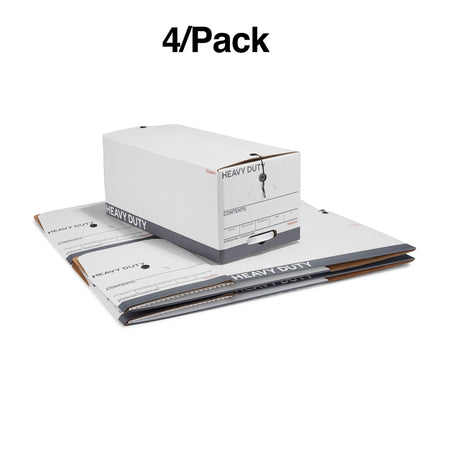 Staples Heavy Duty File Box, String and Button Lid, Letter, White/Gray, 4/Pack