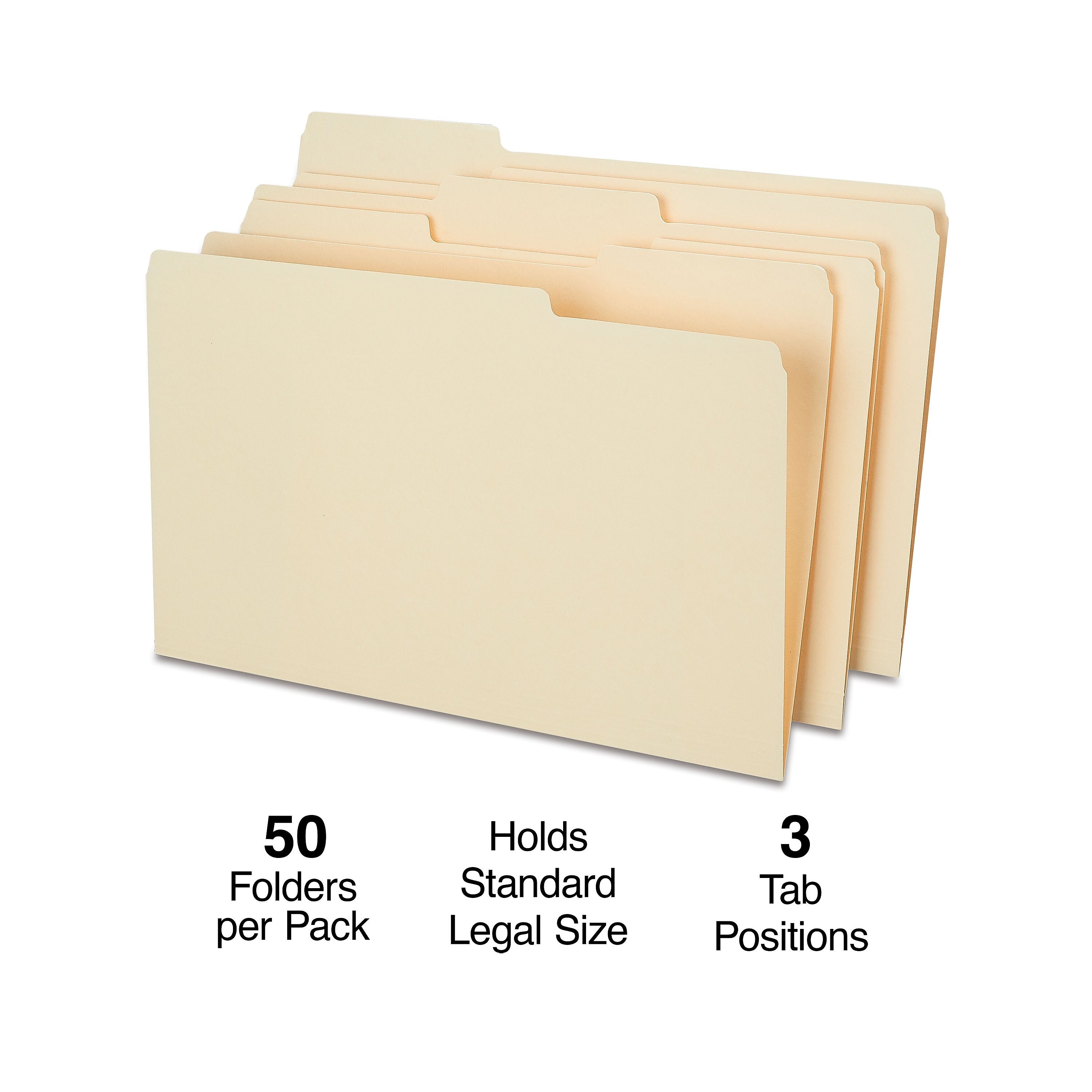 Staples® Heavy Duty File Folder, 1/3-Cut Tab, Legal Size, Manila, 50/Box