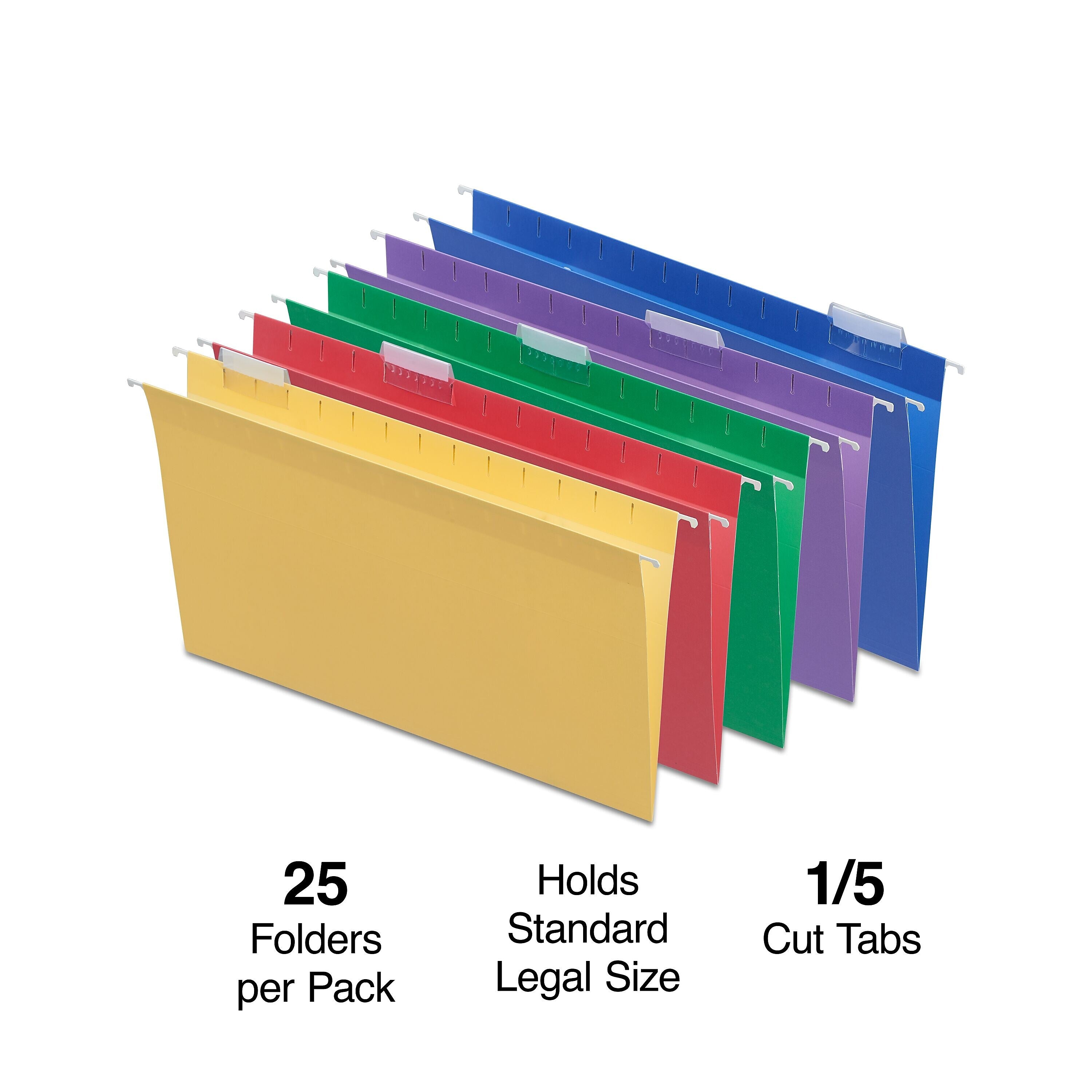 Staples Heavy Duty Hanging File Folders, 1/5-Cut Tab, Legal Size, Assorted Colors, 25/Box