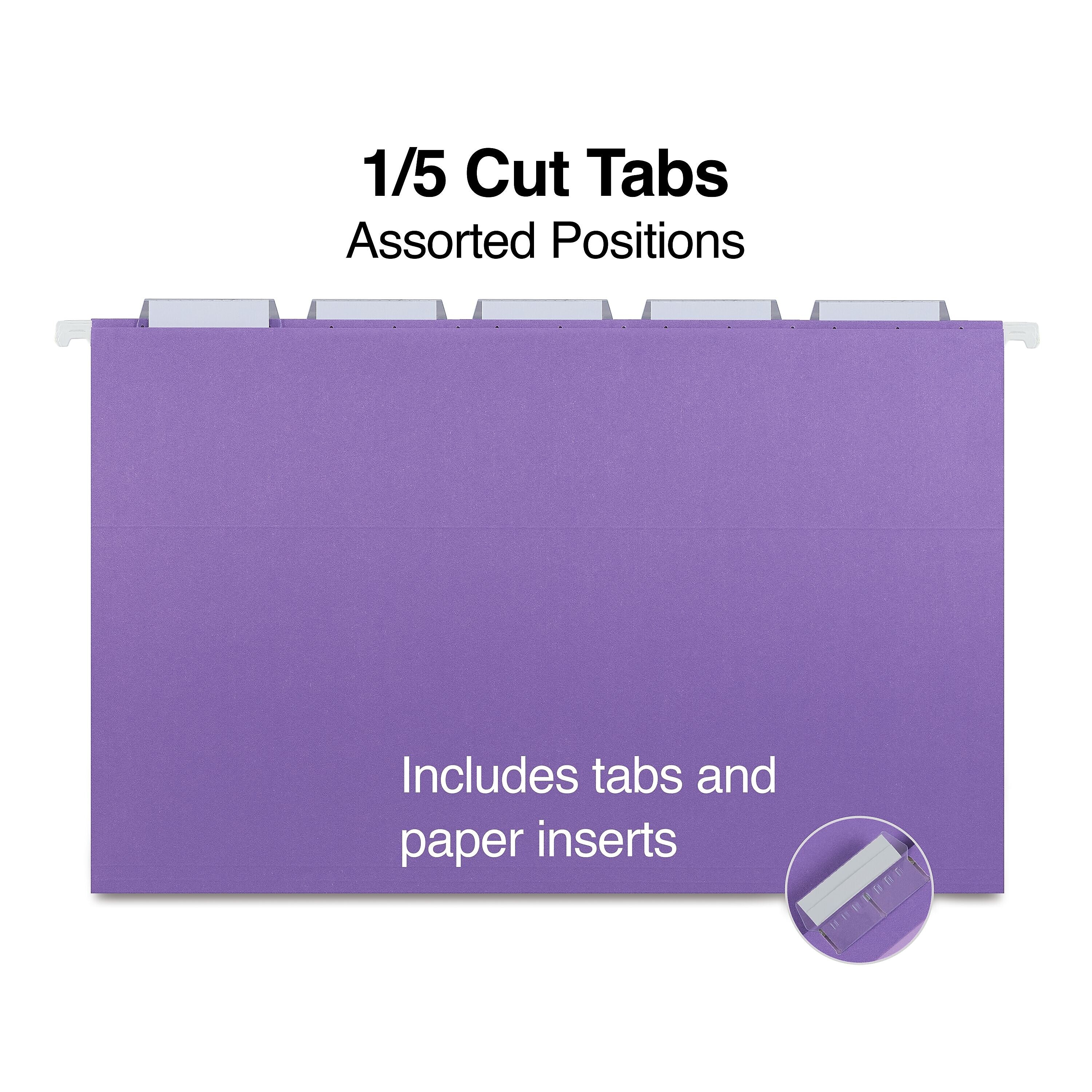 Staples Heavy Duty Hanging File Folders, 1/5-Cut Tab, Legal Size, Assorted Colors, 25/Box