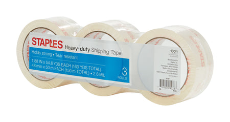 Staples® Heavy Duty Packing Tape, 1.88" x 54.6 yds., Clear, 3/Pack