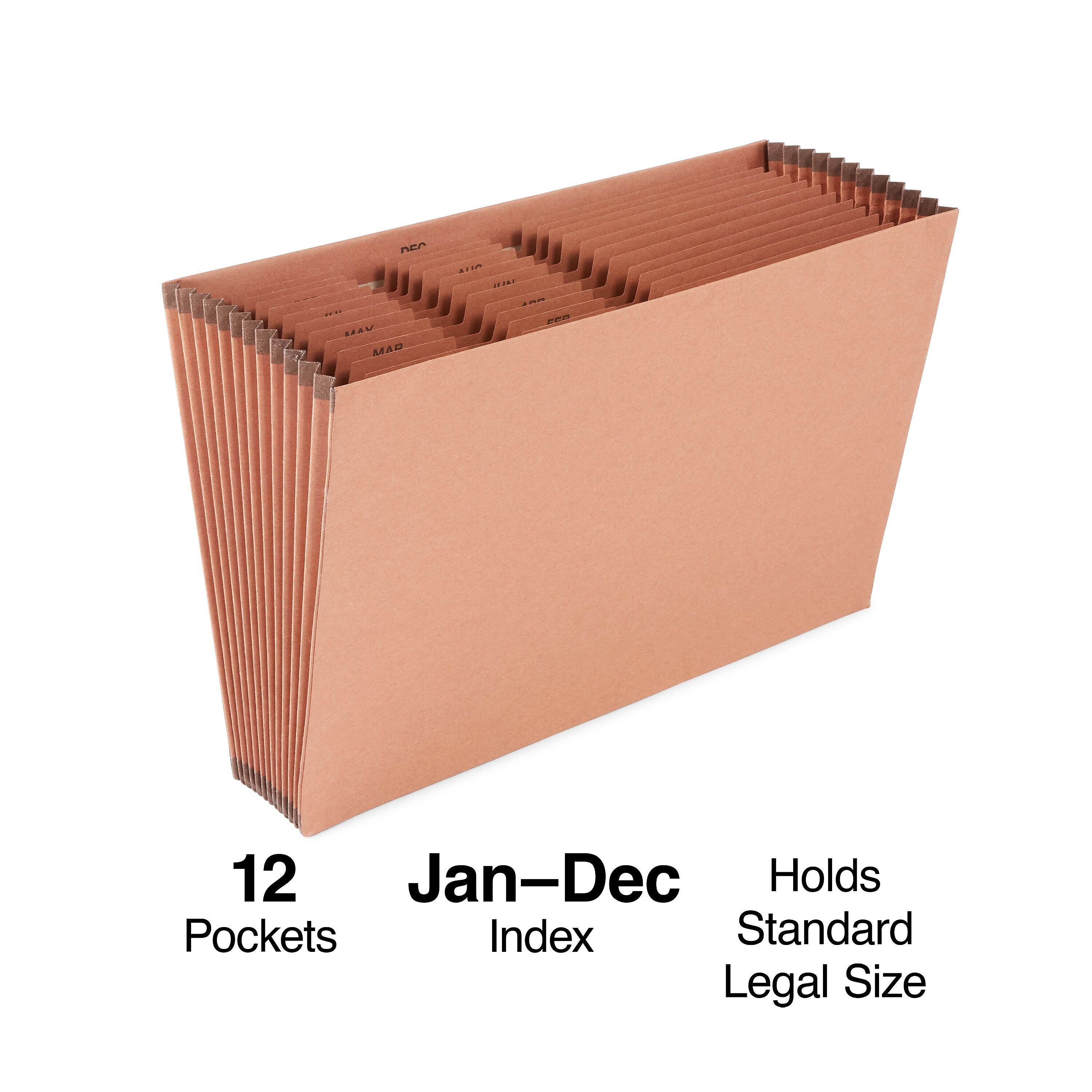 Staples Heavy Duty Reinforced Accordion File, Monthly Index, 12-Pocket, Legal Size, Brown