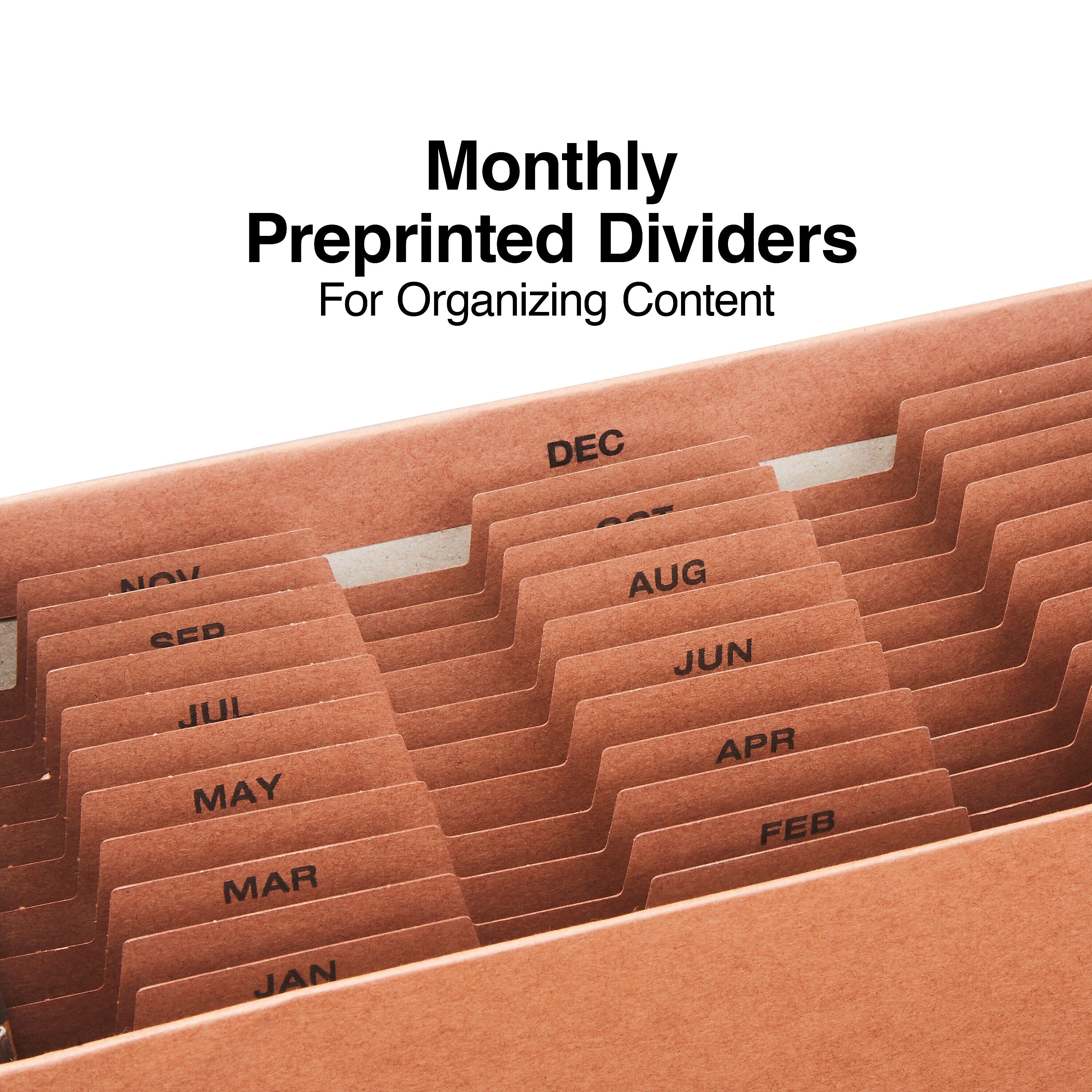 Staples Heavy Duty Reinforced Accordion File, Monthly Index, 12-Pocket, Legal Size, Brown