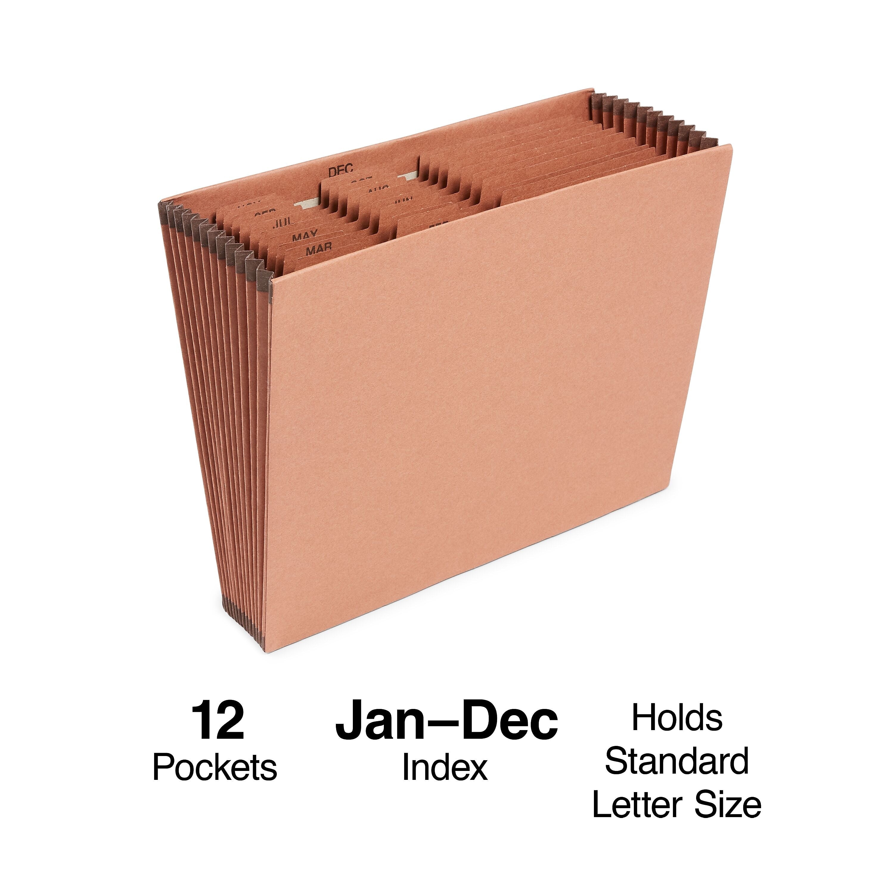 Staples Heavy Duty Reinforced Accordion File, Monthly Index, 12-Pocket, Letter Size, Brown
