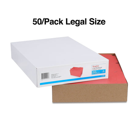 Staples® Heavy Duty Reinforced Classification Folder, 2" Expansion, Legal Size, Red, 50/Box