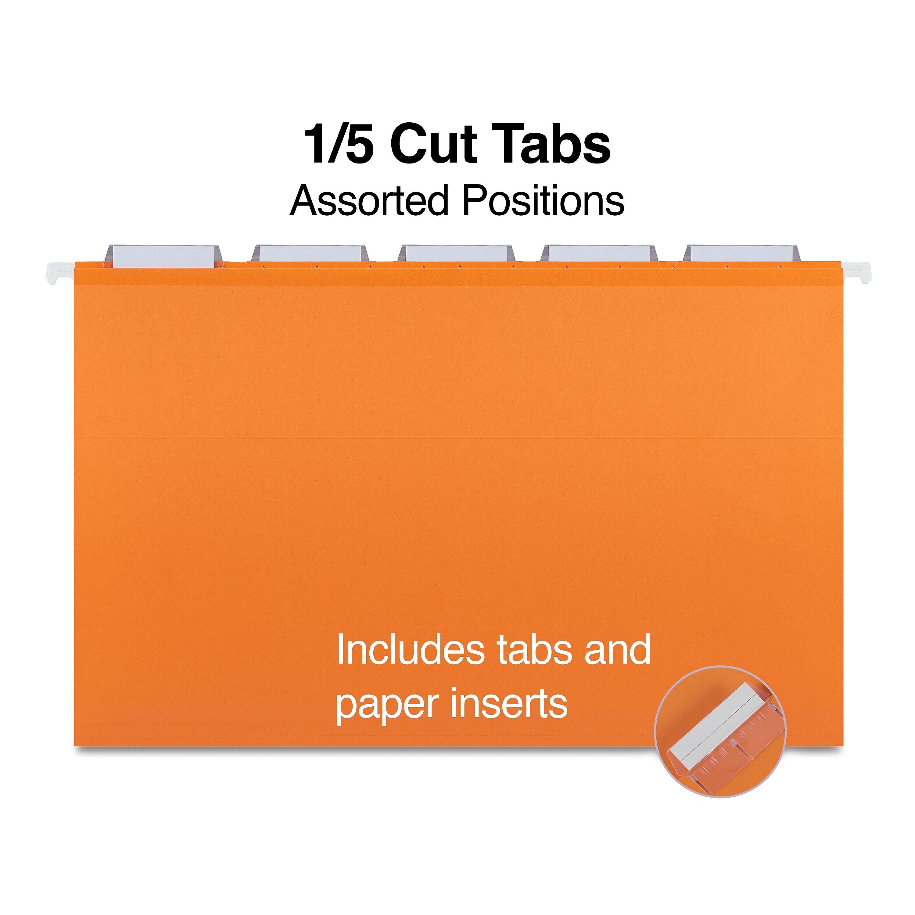 Staples Heavy Duty Reinforced Hanging File Folders, 1/5-Cut Tab, Legal Size, Assorted Colors, 25/Box