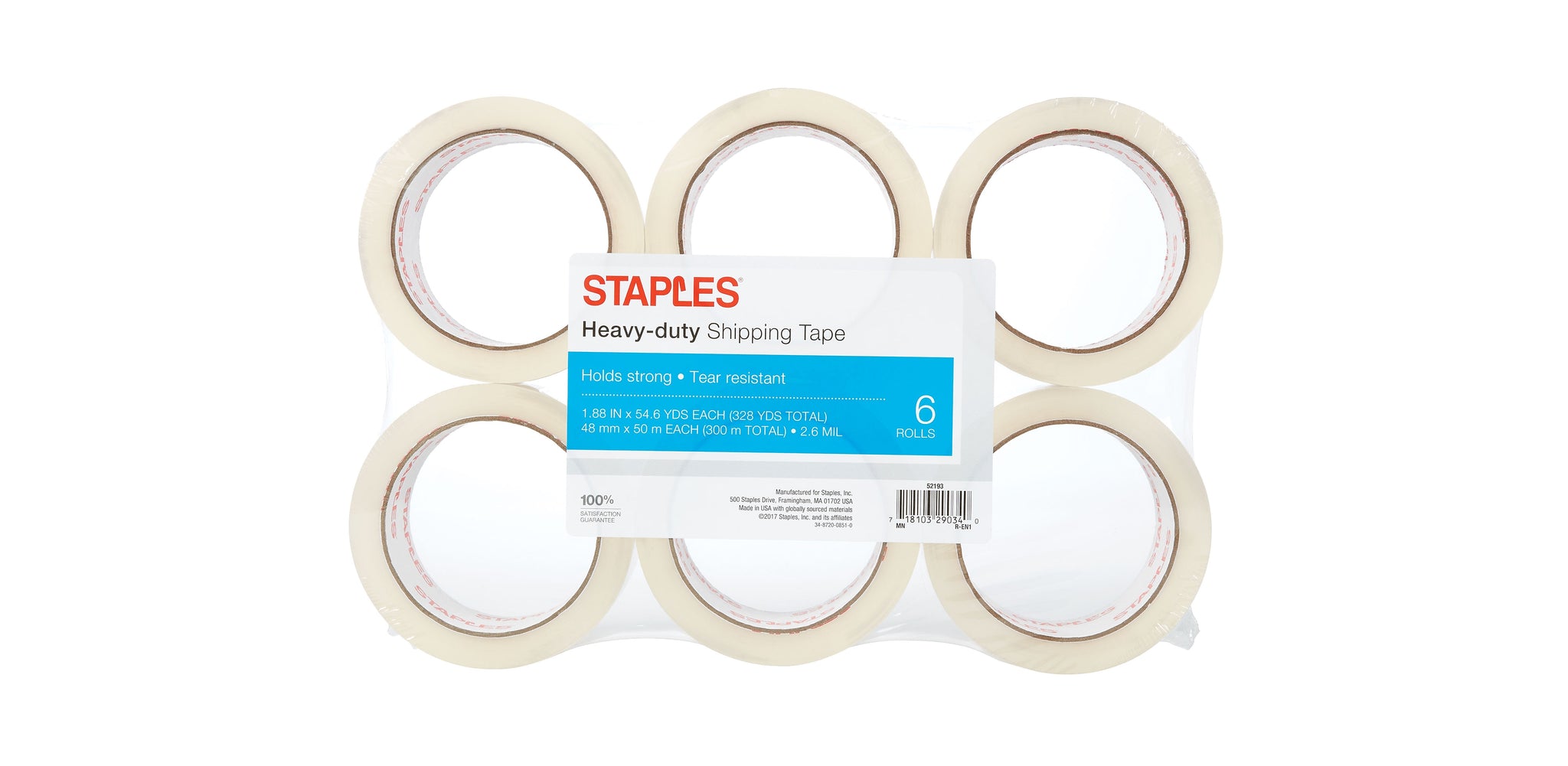 Staples® Heavy Duty Shipping Packing Tape, 1.88