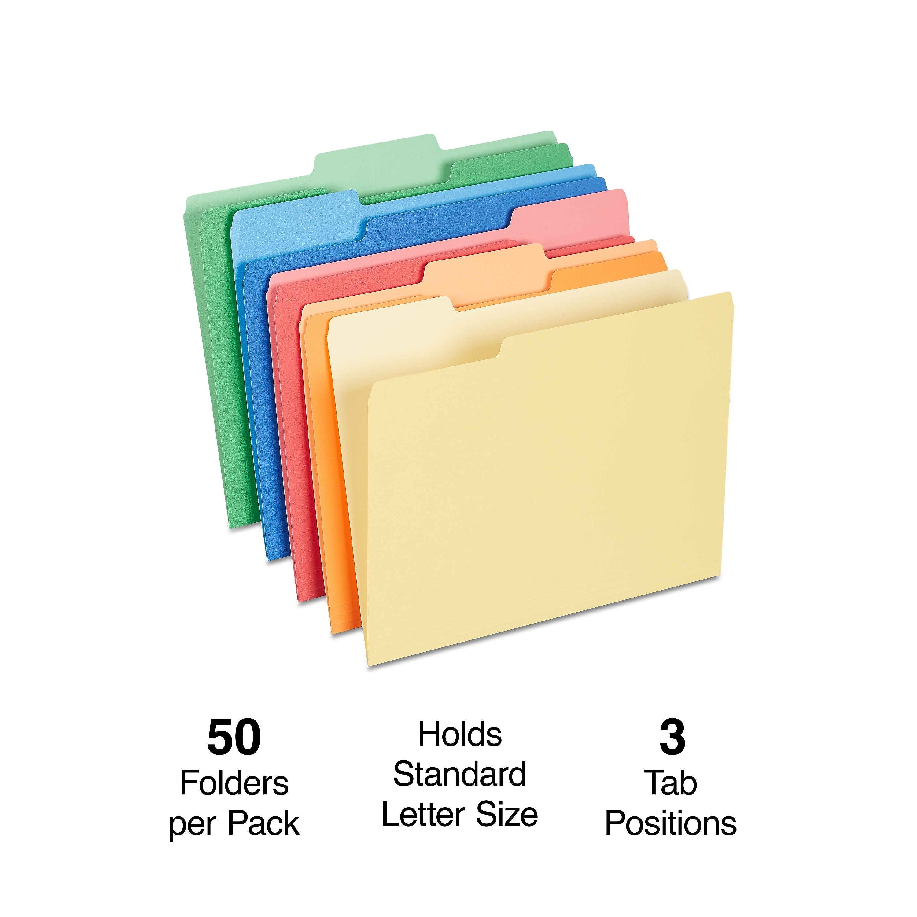 Staples Heavyweight File Folders, 1/3-Cut Tab, Letter Size, Assorted Colors, 50/Box