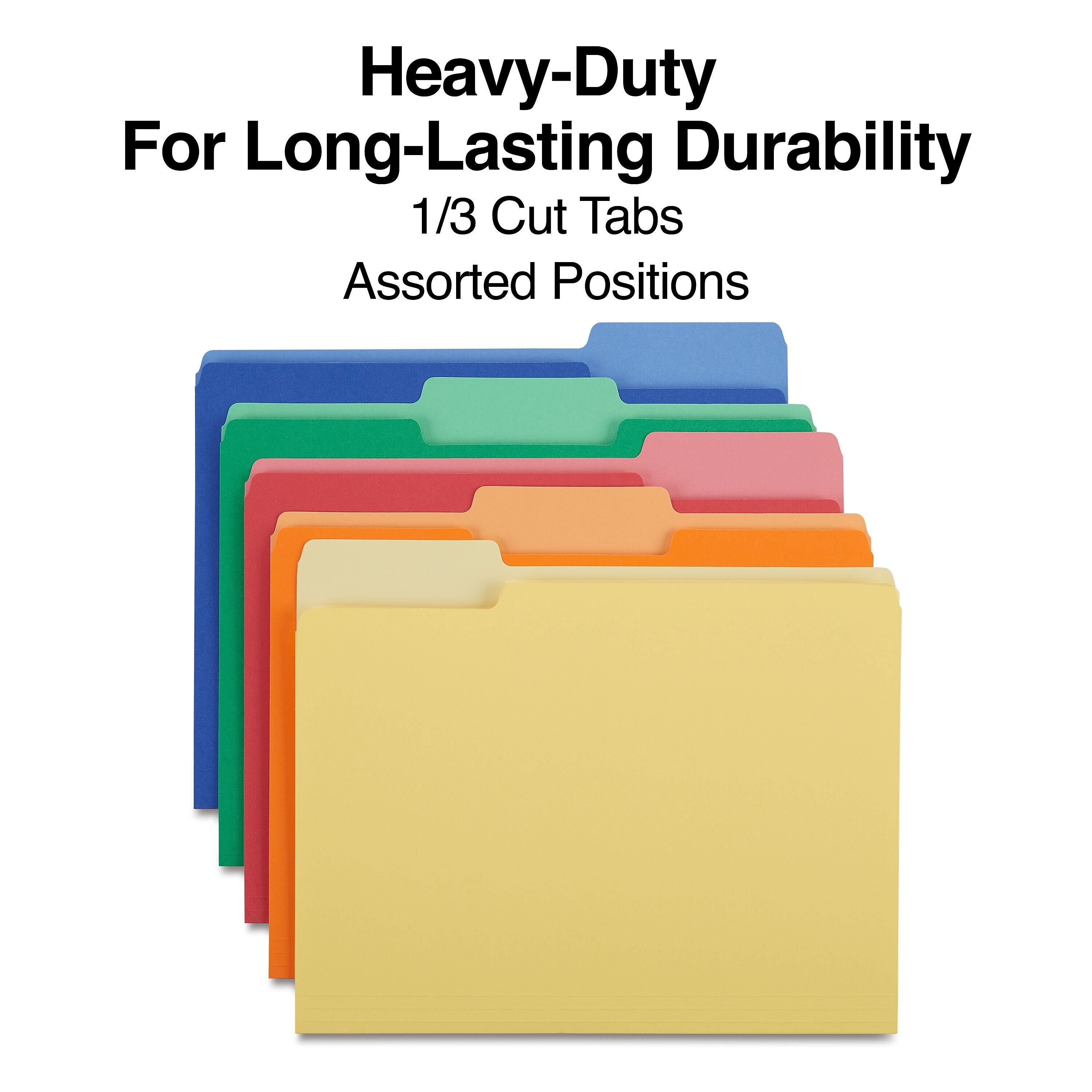 Staples Heavyweight File Folders, 1/3-Cut Tab, Letter Size, Assorted Colors, 50/Box