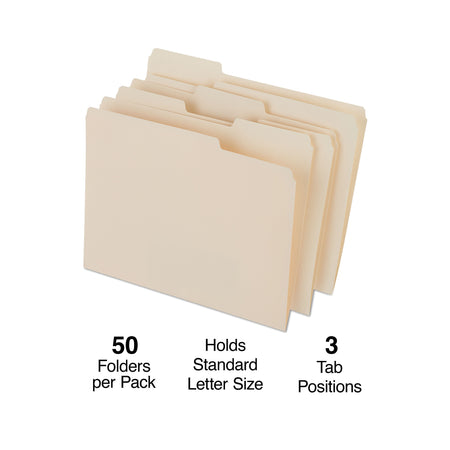 Staples Heavyweight File Folders, 1/3-Cut Tab, Letter Size, Manila, 50/Box