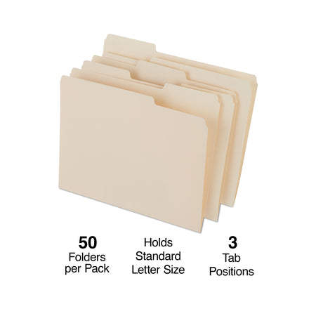 Staples Heavyweight File Folders, 1/3-Cut Tab, Letter Size, Manilla, 50/Box