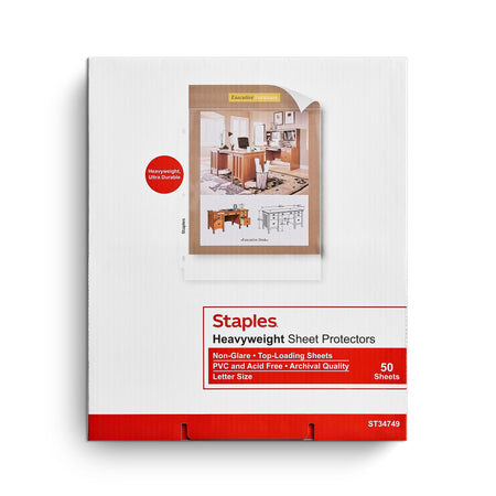 Staples Heavyweight Non-Glare Sheet Protector, 8.5" x 11", Clear, 50/Box