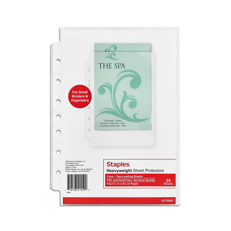 Staples Heavyweight Sheet Protector, 5.5" x 8.5", Clear, 25/Pack