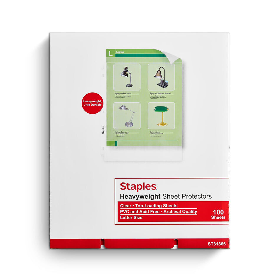 Staples Heavyweight Sheet Protector, 8.5" x 11", Clear, 100/Box