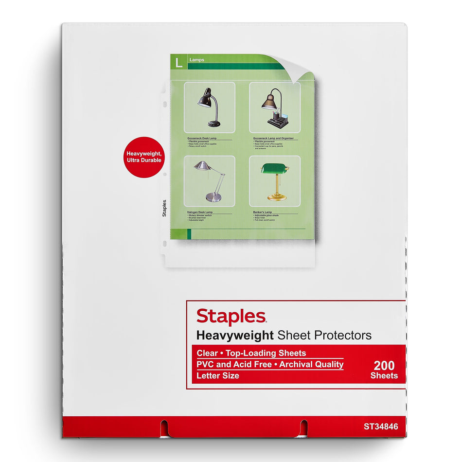 Staples Heavyweight Sheet Protector, 8.5" x 11", Clear, 200/Box