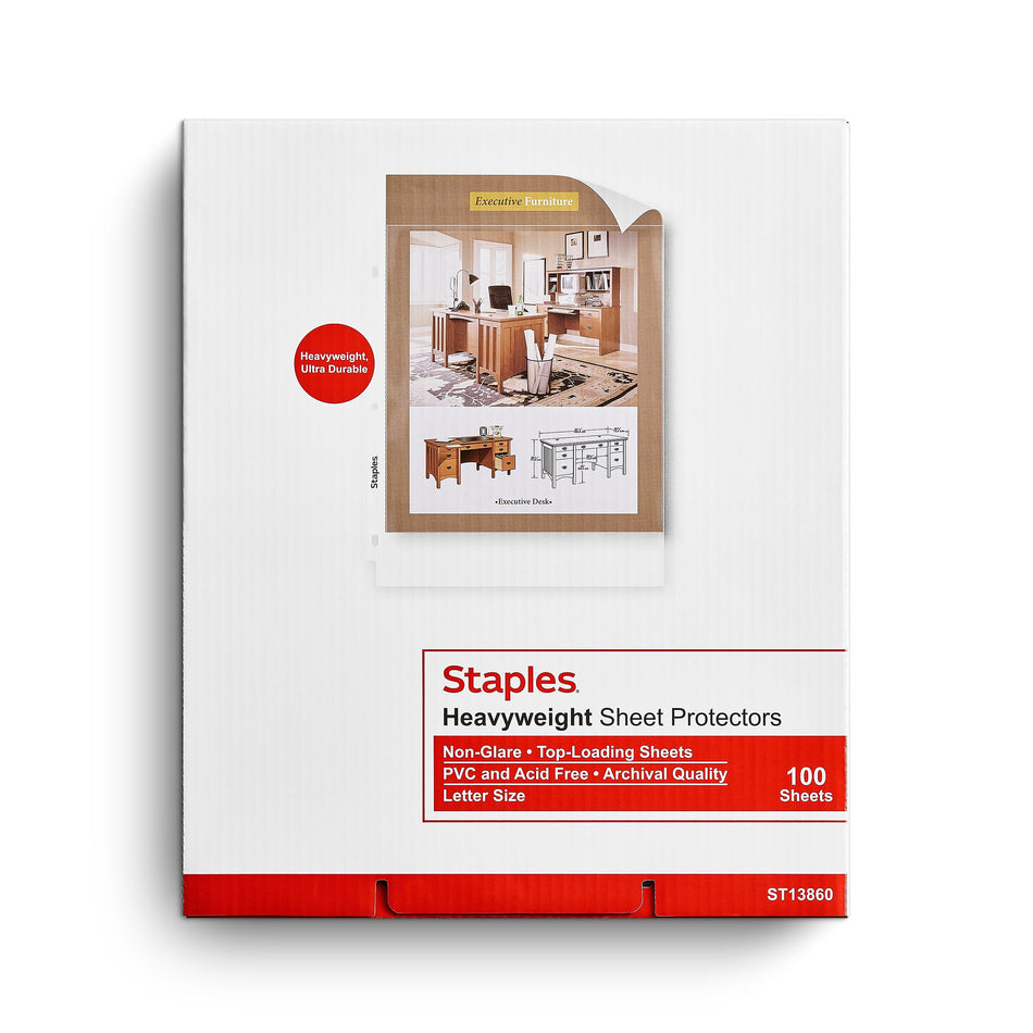 Staples Heavyweight Sheet Protector, 8.5" x 11", Non-Glare, 100/Box