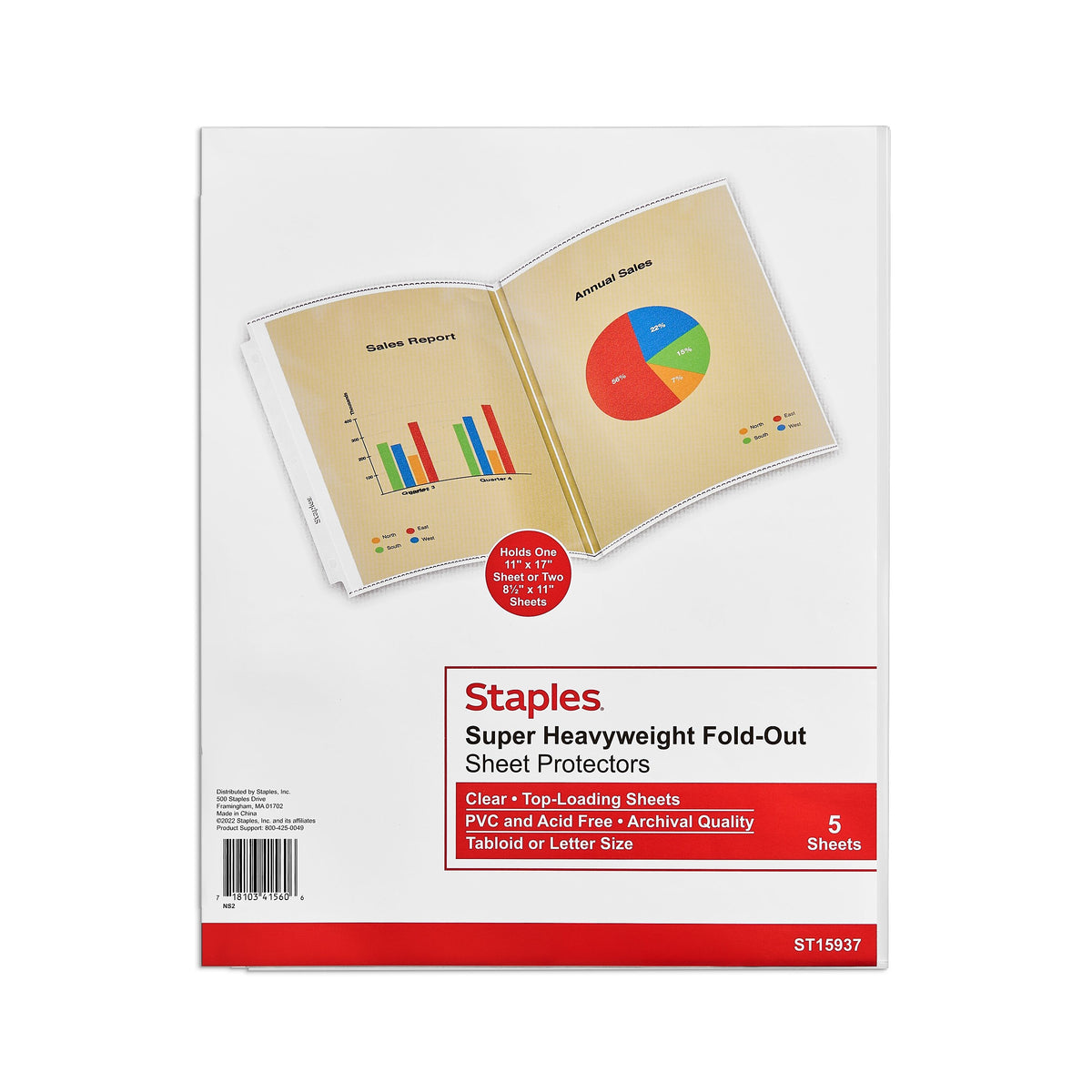 Staples Heavyweight Sheet Protectors, 11" x 17", Clear, 5/Pack