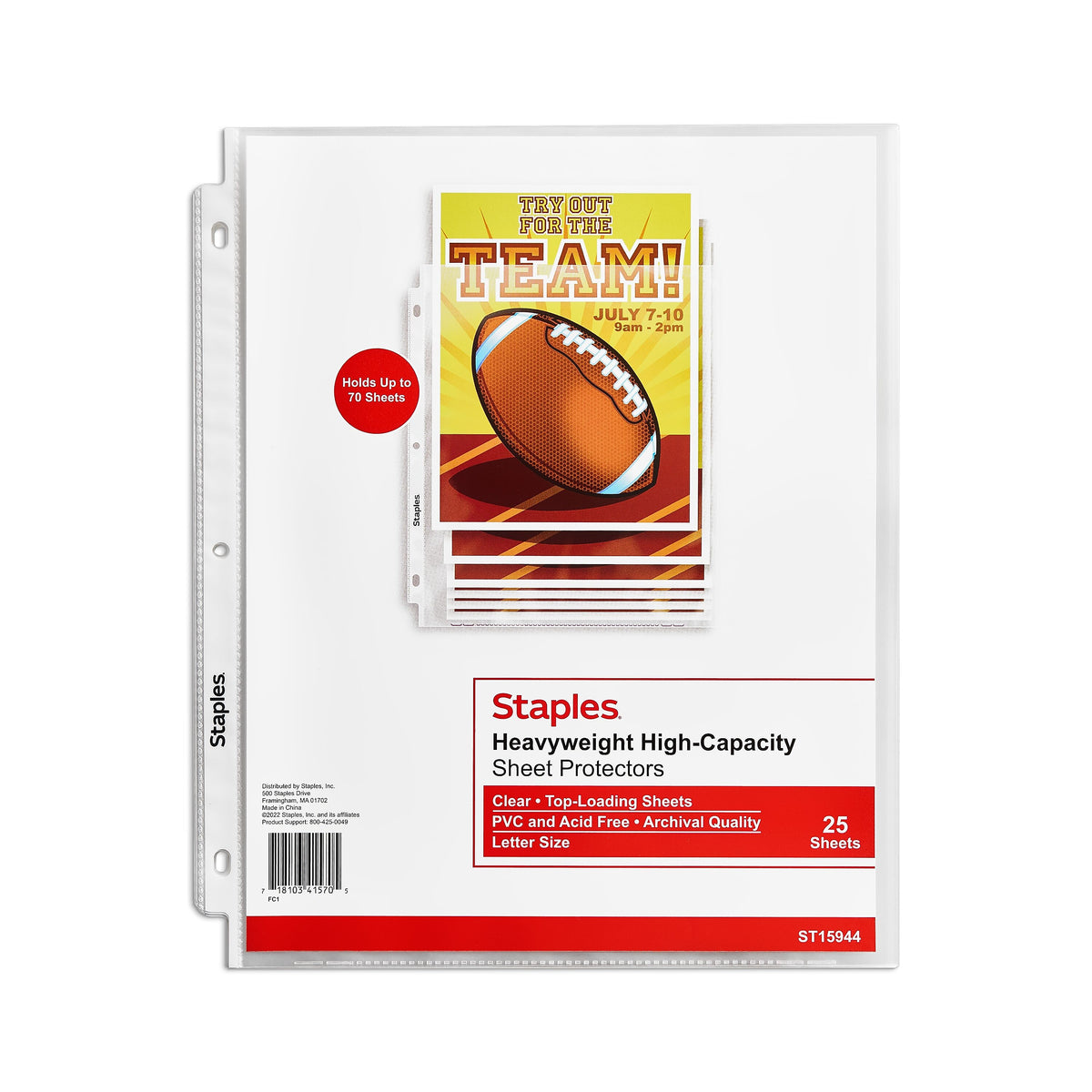 Staples High-Capacity Heavyweight Sheet Protectors, 8.5" x 11", Diamond Clear, 25/Pack