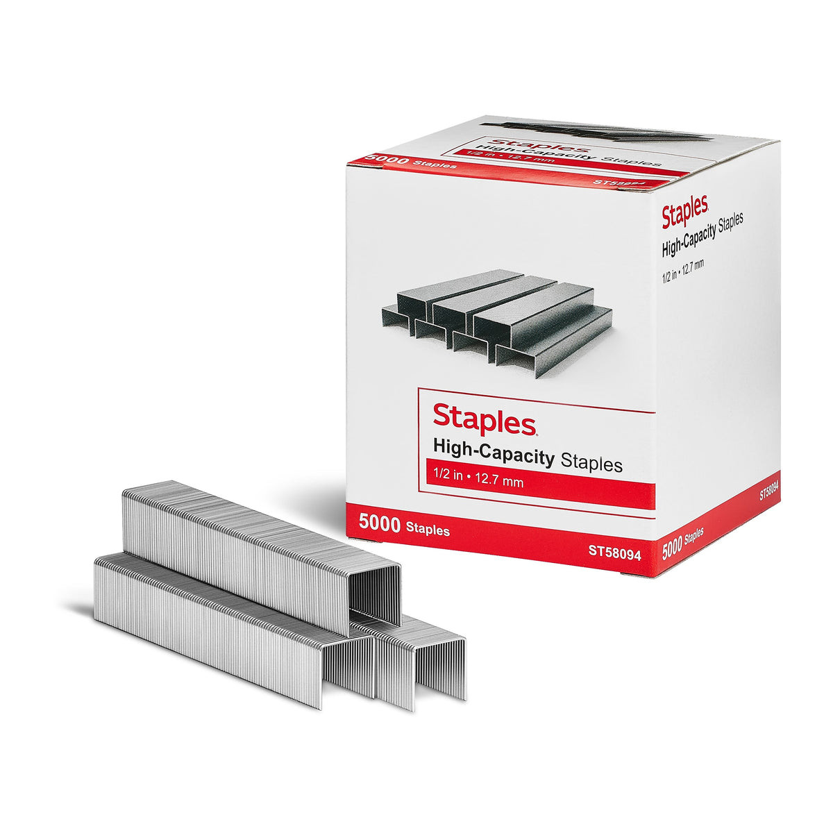 Staples High-Capacity Staples, 1/2" Leg Length, 5000/Box