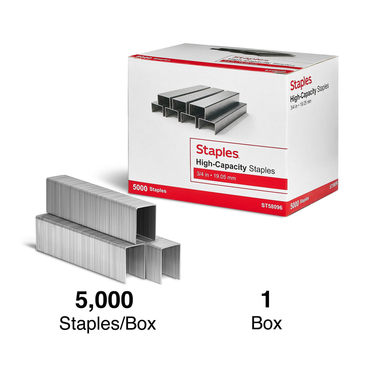 Staples High-Capacity Staples, 3/4" Leg Length, 5000/Box