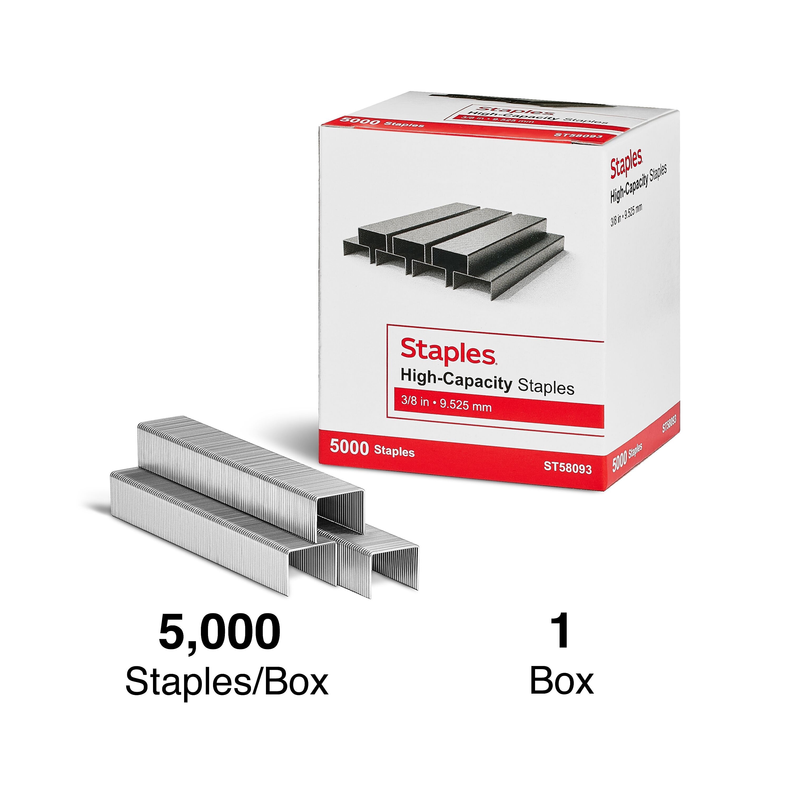 Staples High-Capacity Staples, 3/8" Leg Length, 5000/Box