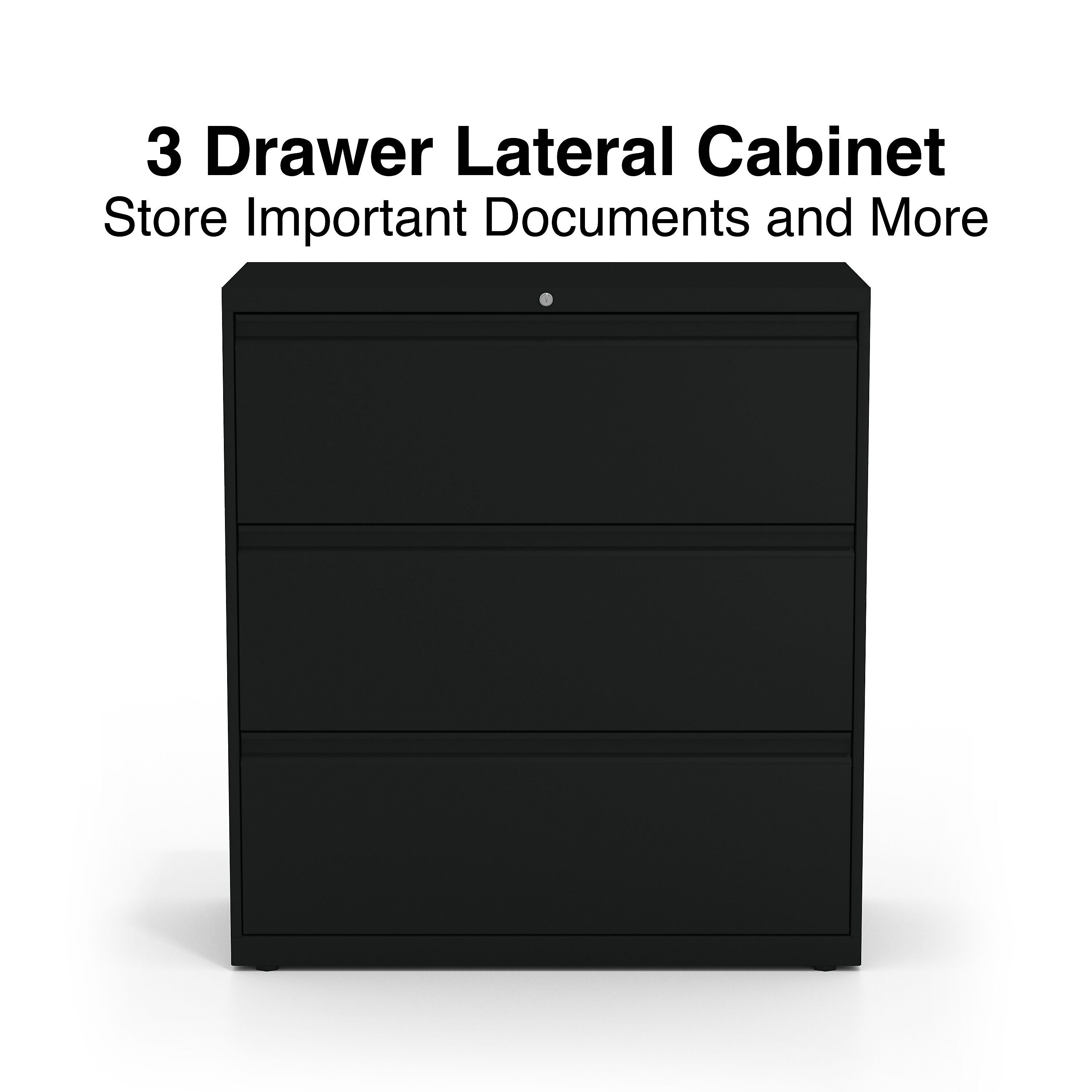 Staples HL8000 Commercial 3-Drawer Lateral File Cabinet, Locking, Letter/Legal, Black, 36