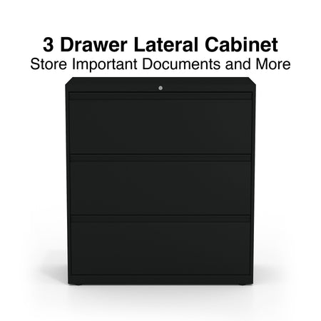 Staples HL8000 Commercial 3-Drawer Lateral File Cabinet, Locking, Letter/Legal, Black, 36"W