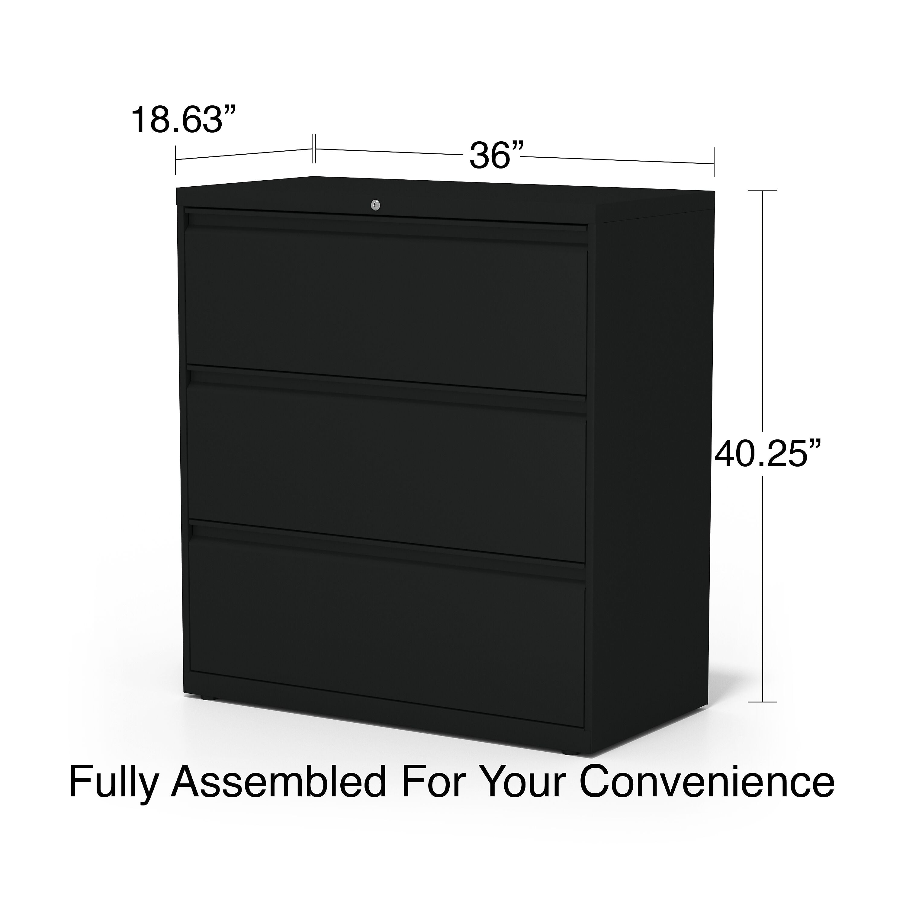 Staples HL8000 Commercial 3-Drawer Lateral File Cabinet, Locking, Letter/Legal, Black, 36