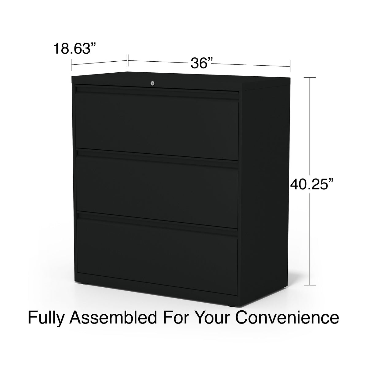 Staples HL8000 Commercial 3-Drawer Lateral File Cabinet, Locking, Letter/Legal, Black, 36"W