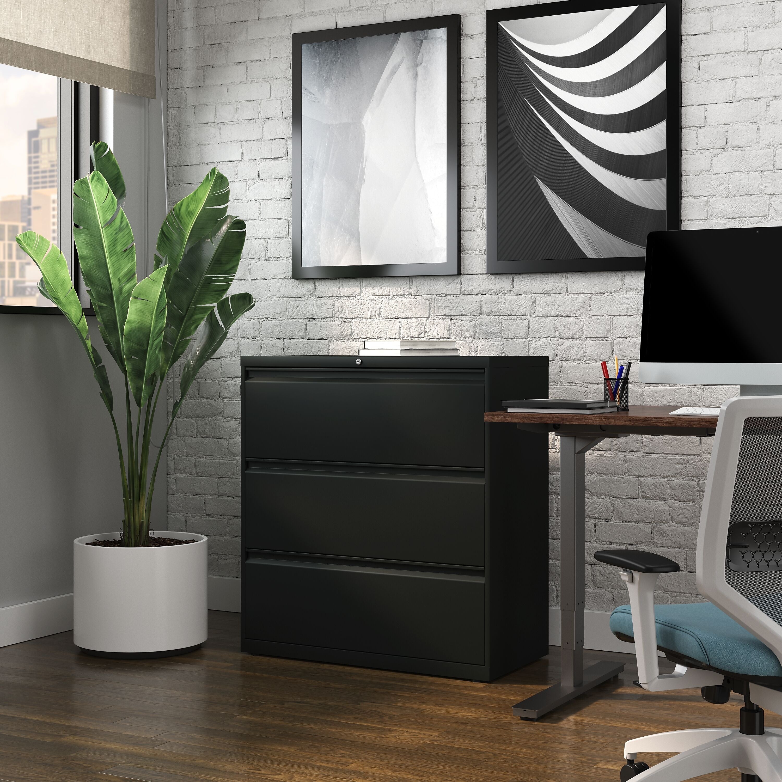 Staples HL8000 Commercial 3-Drawer Lateral File Cabinet, Locking, Letter/Legal, Black, 36