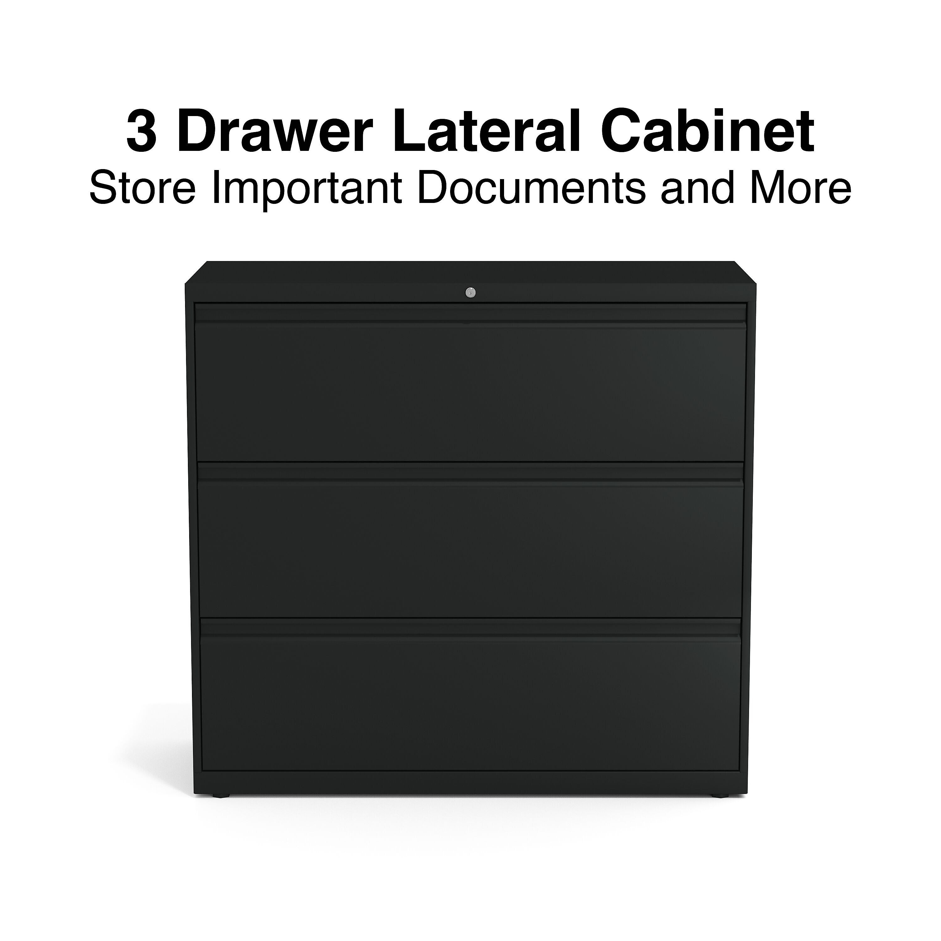Staples HL8000 Commercial 3-Drawer Lateral File Cabinet, Locking, Letter/Legal, Black, 42