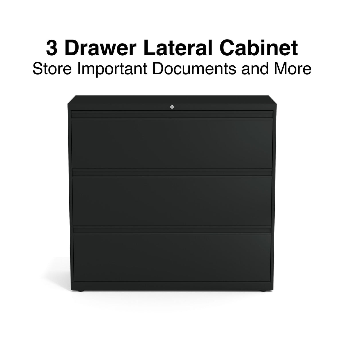 Staples HL8000 Commercial 3-Drawer Lateral File Cabinet, Locking, Letter/Legal, Black, 42"W