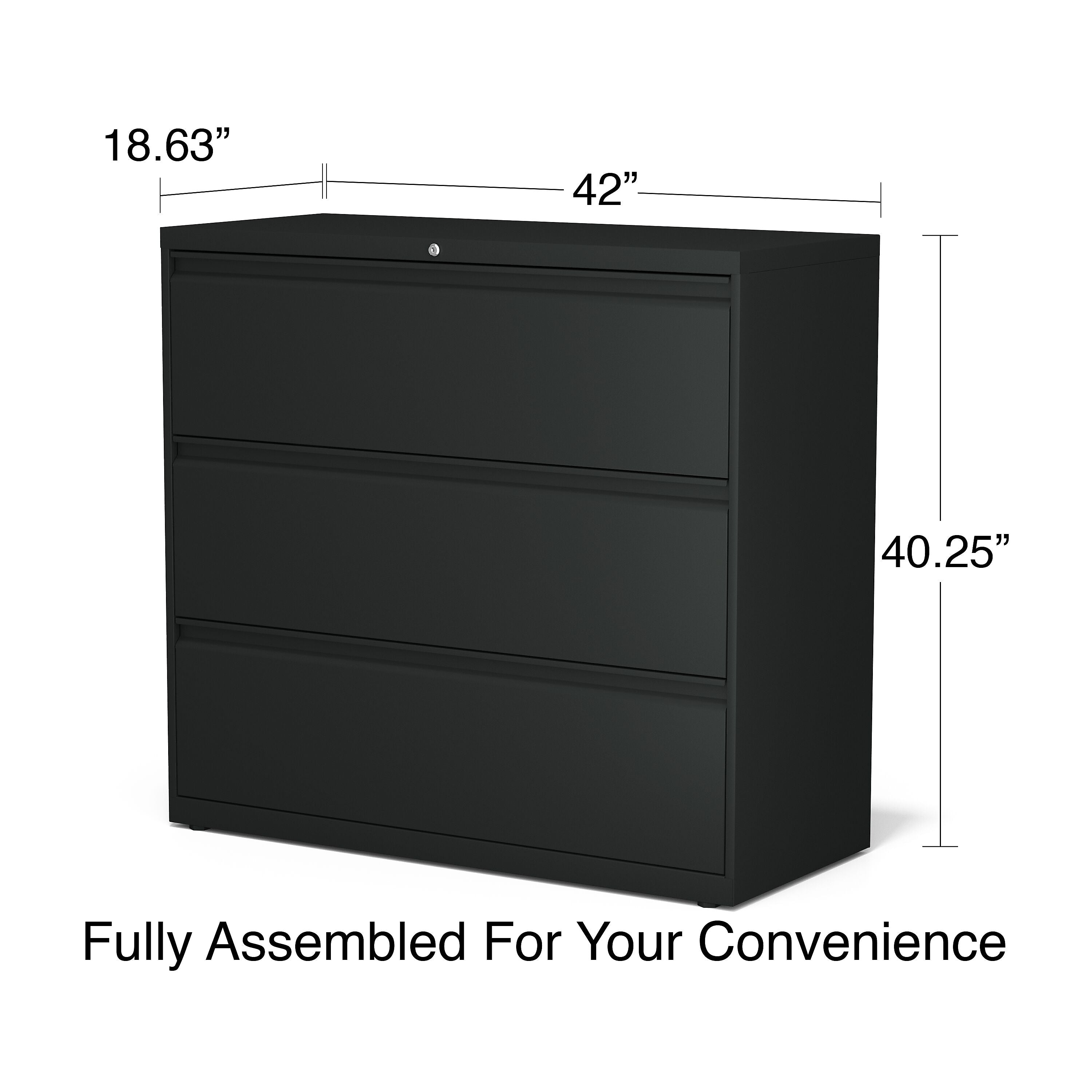 Staples HL8000 Commercial 3-Drawer Lateral File Cabinet, Locking, Letter/Legal, Black, 42