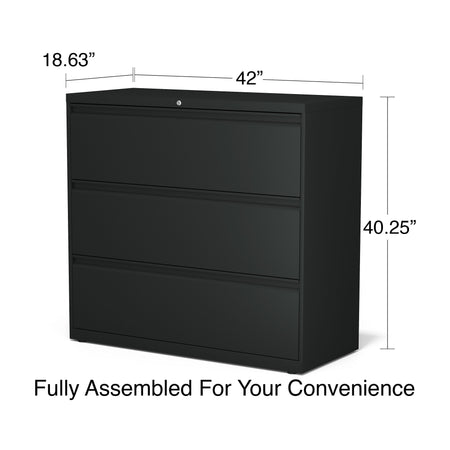 Staples HL8000 Commercial 3-Drawer Lateral File Cabinet, Locking, Letter/Legal, Black, 42"W