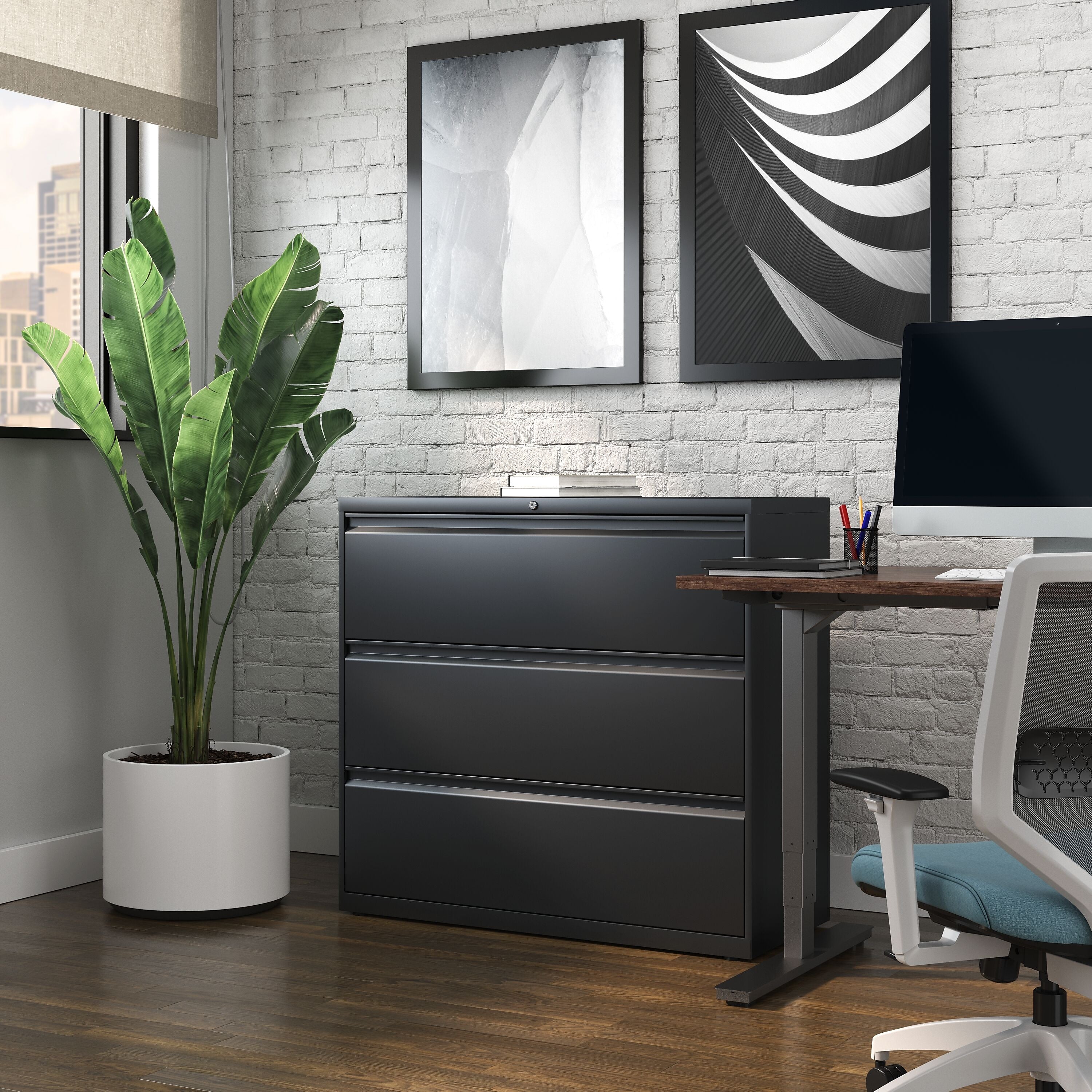 Staples HL8000 Commercial 3-Drawer Lateral File Cabinet, Locking, Letter/Legal, Black, 42