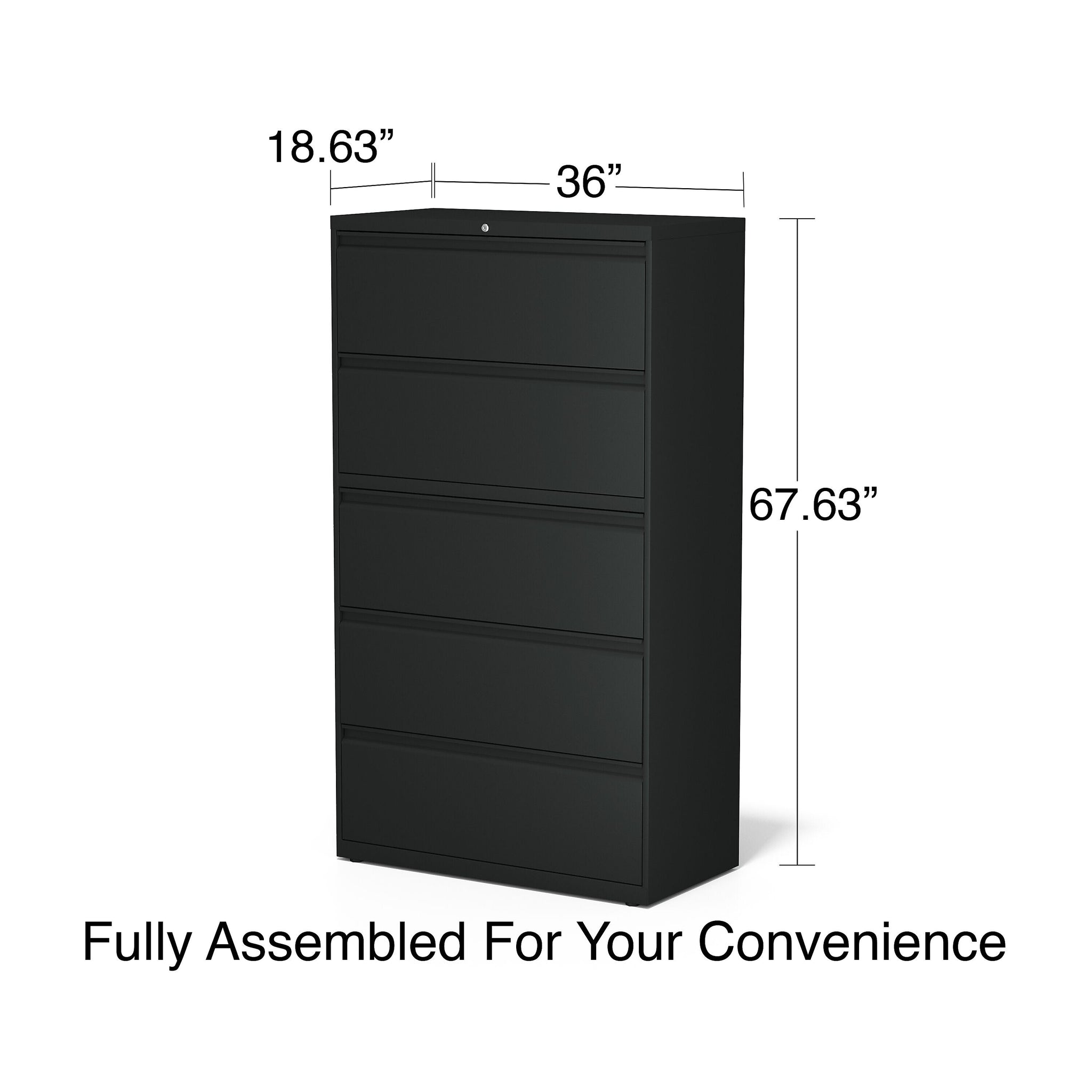 Staples HL8000 Commercial 5-Drawer Lateral File Cabinet, Locking, Letter/Legal, Black, 36