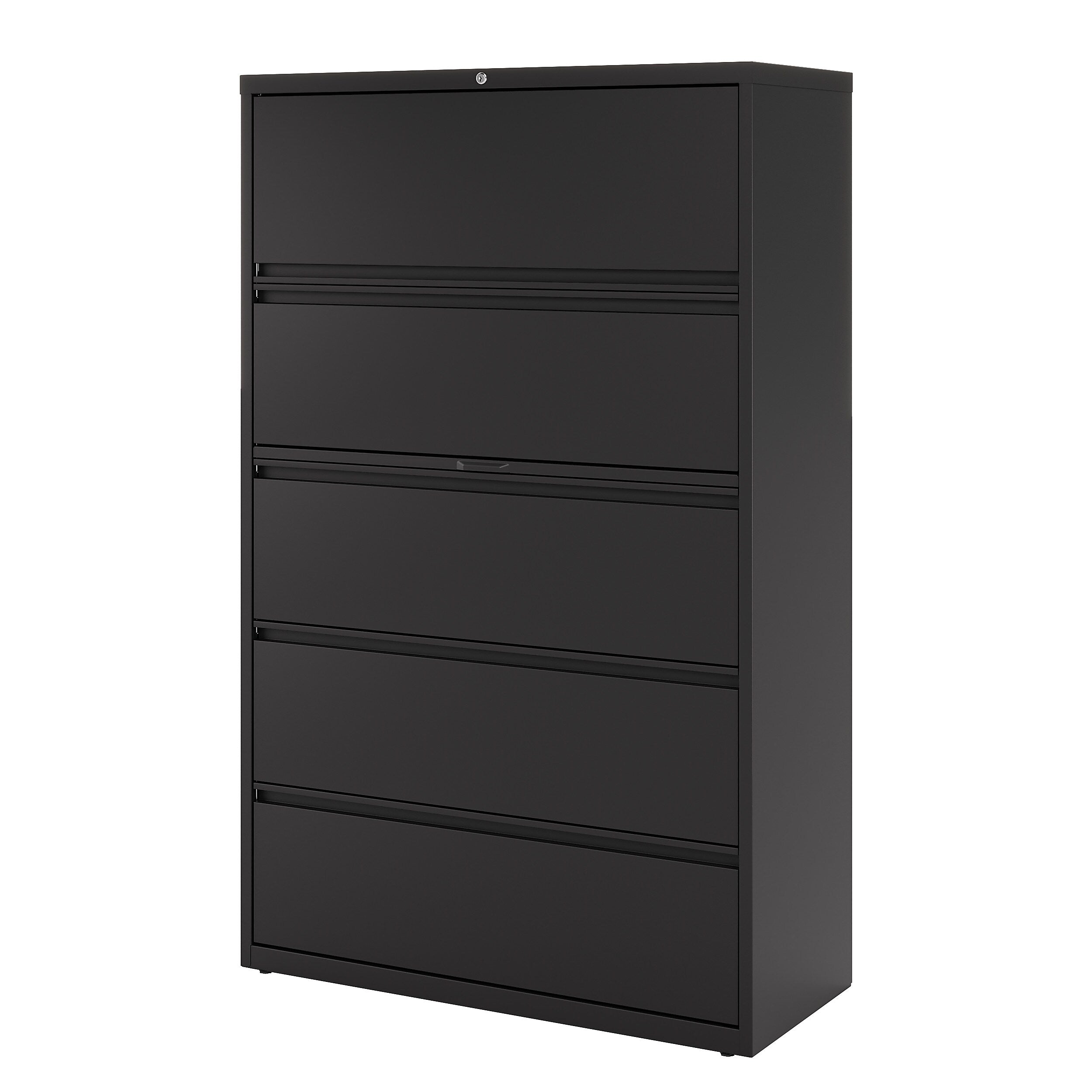 Staples HL8000 Commercial 5 File Drawers Lateral File Cabinet, Locking, Black, Letter/Legal, 42