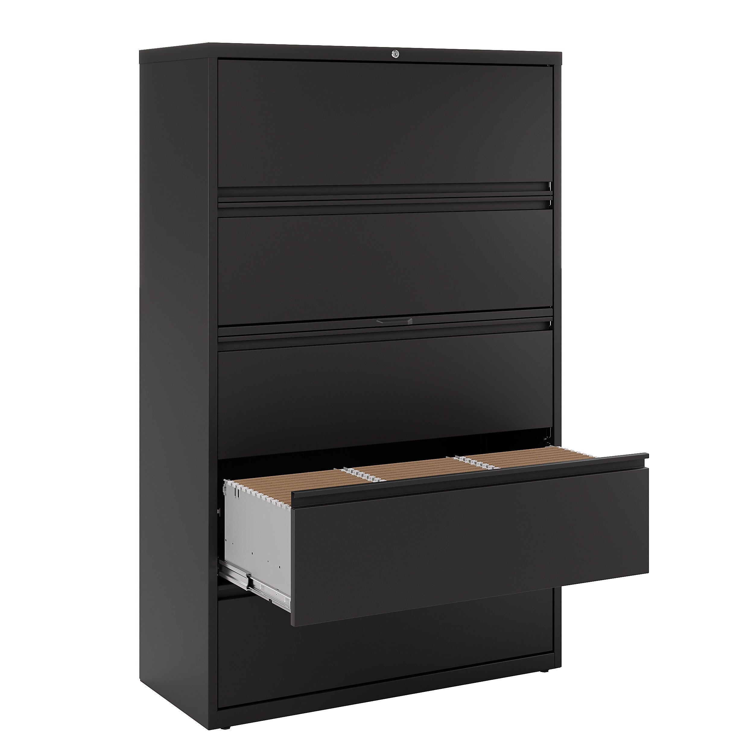 Staples HL8000 Commercial 5 File Drawers Lateral File Cabinet, Locking, Black, Letter/Legal, 42