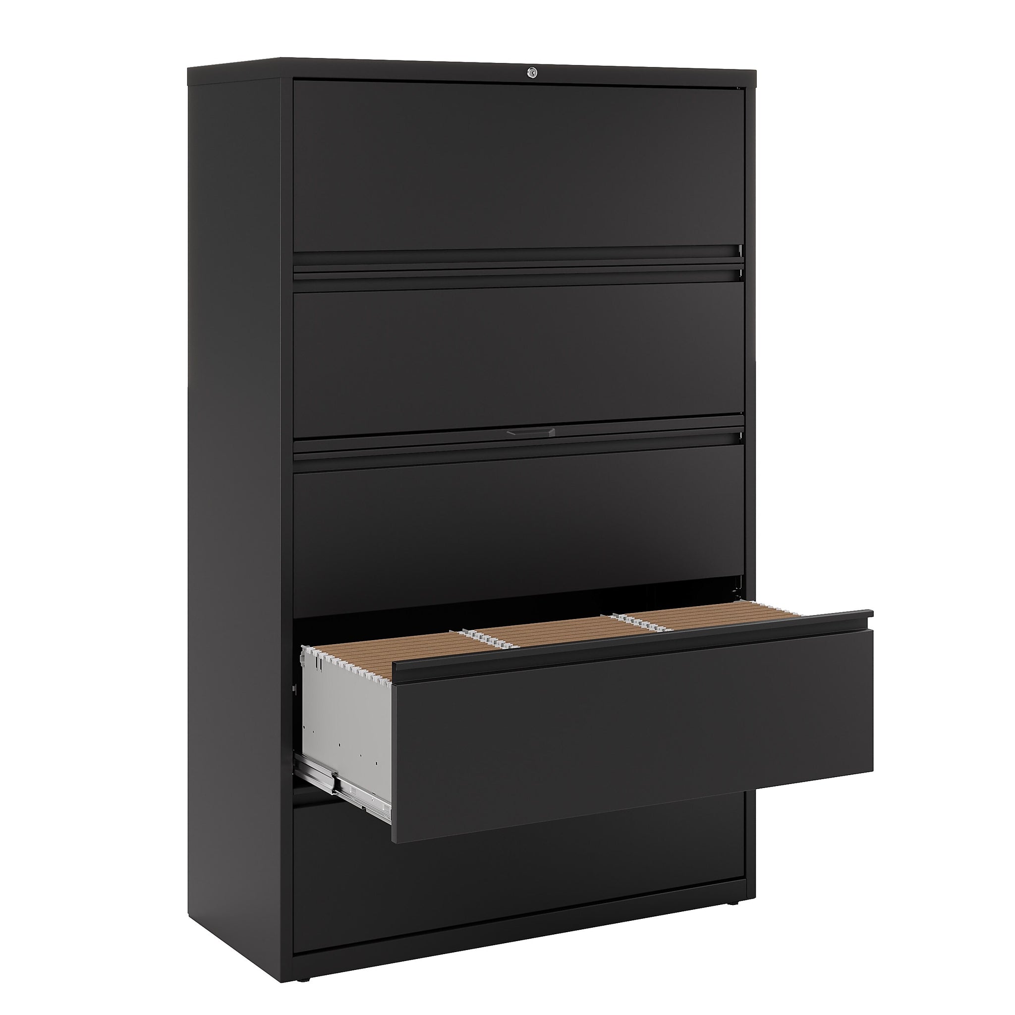Staples HL8000 Commercial 5 File Drawers Lateral File Cabinet, Locking, Black, Letter/Legal, 42