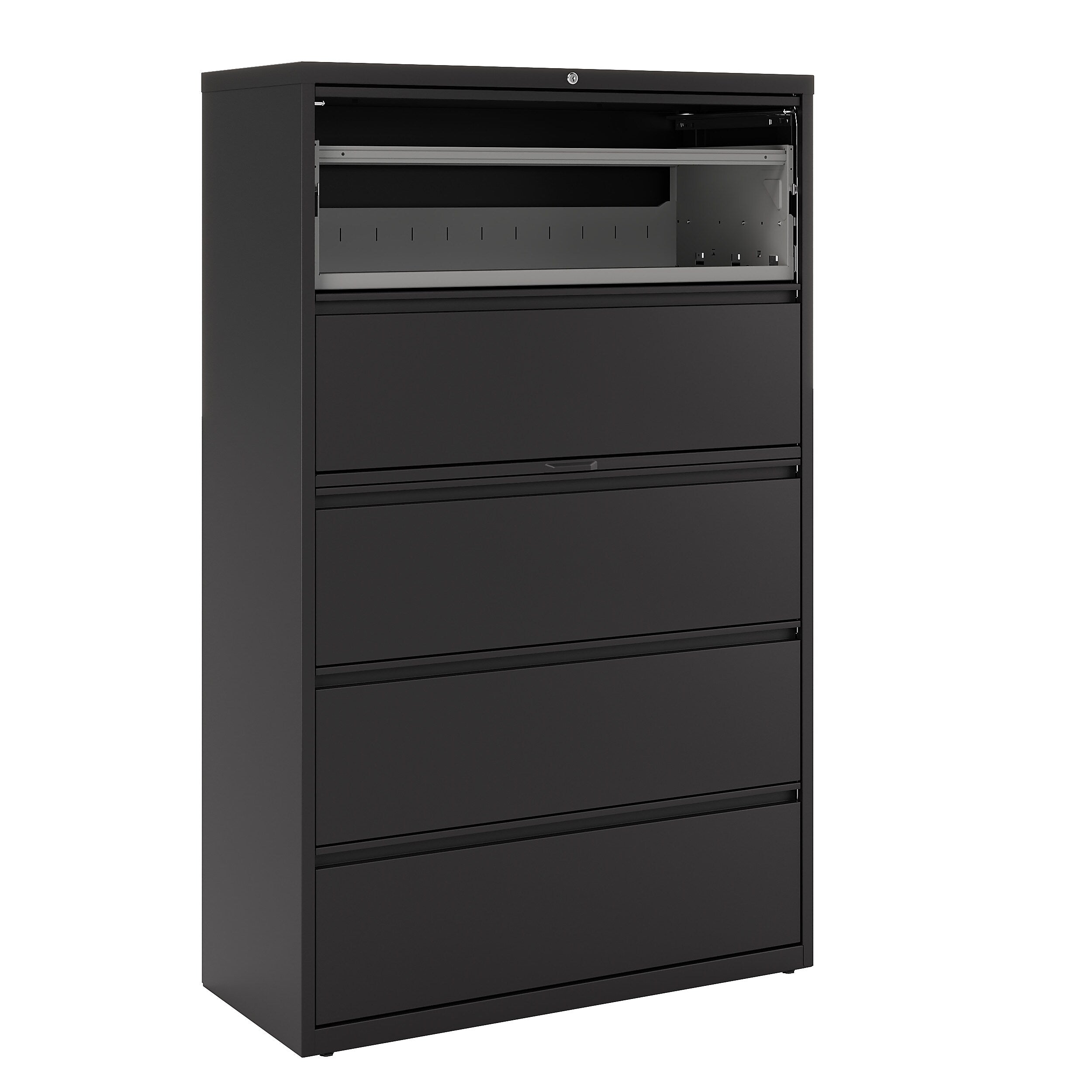 Staples HL8000 Commercial 5 File Drawers Lateral File Cabinet, Locking, Black, Letter/Legal, 42"W