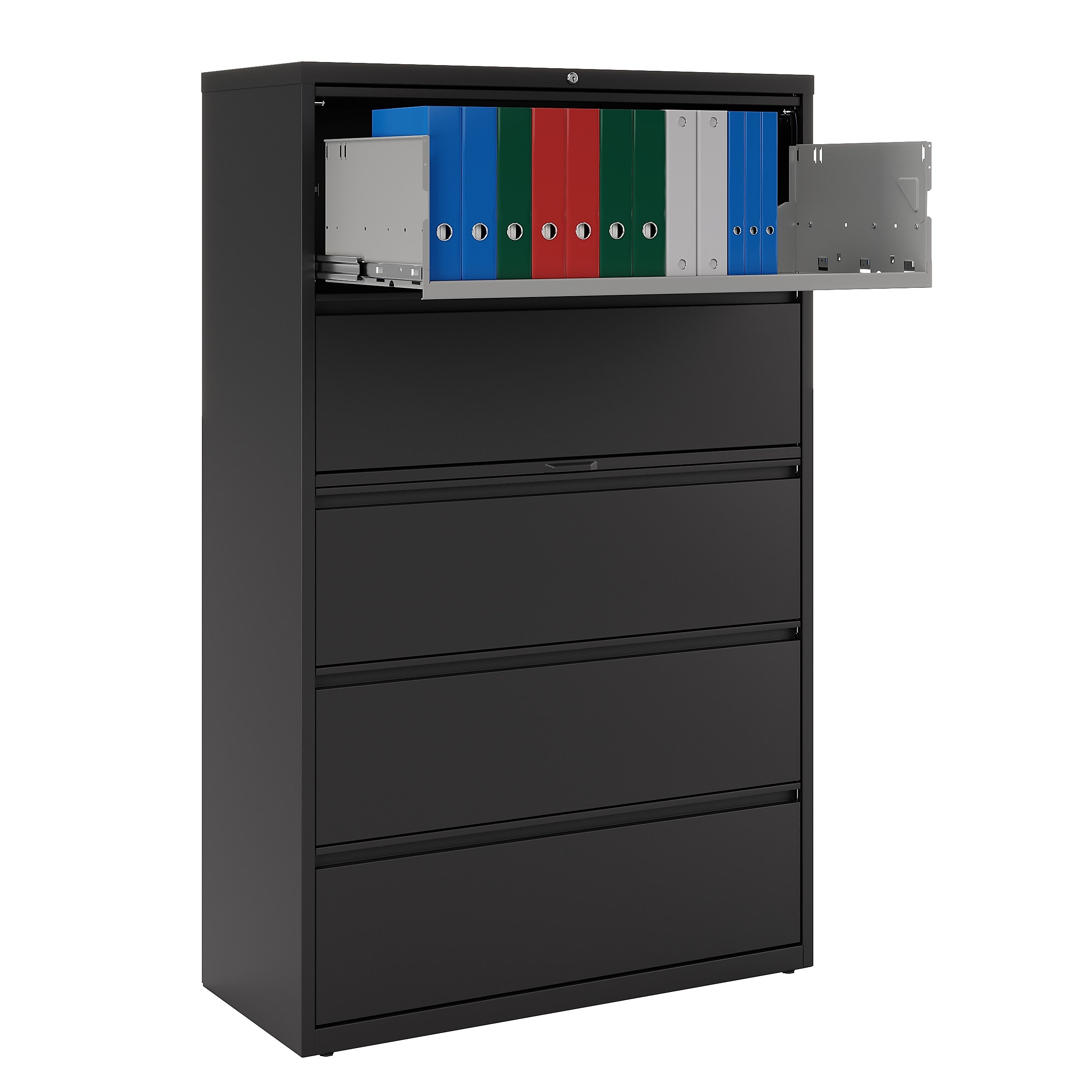 Staples HL8000 Commercial 5 File Drawers Lateral File Cabinet, Locking, Black, Letter/Legal, 42"W