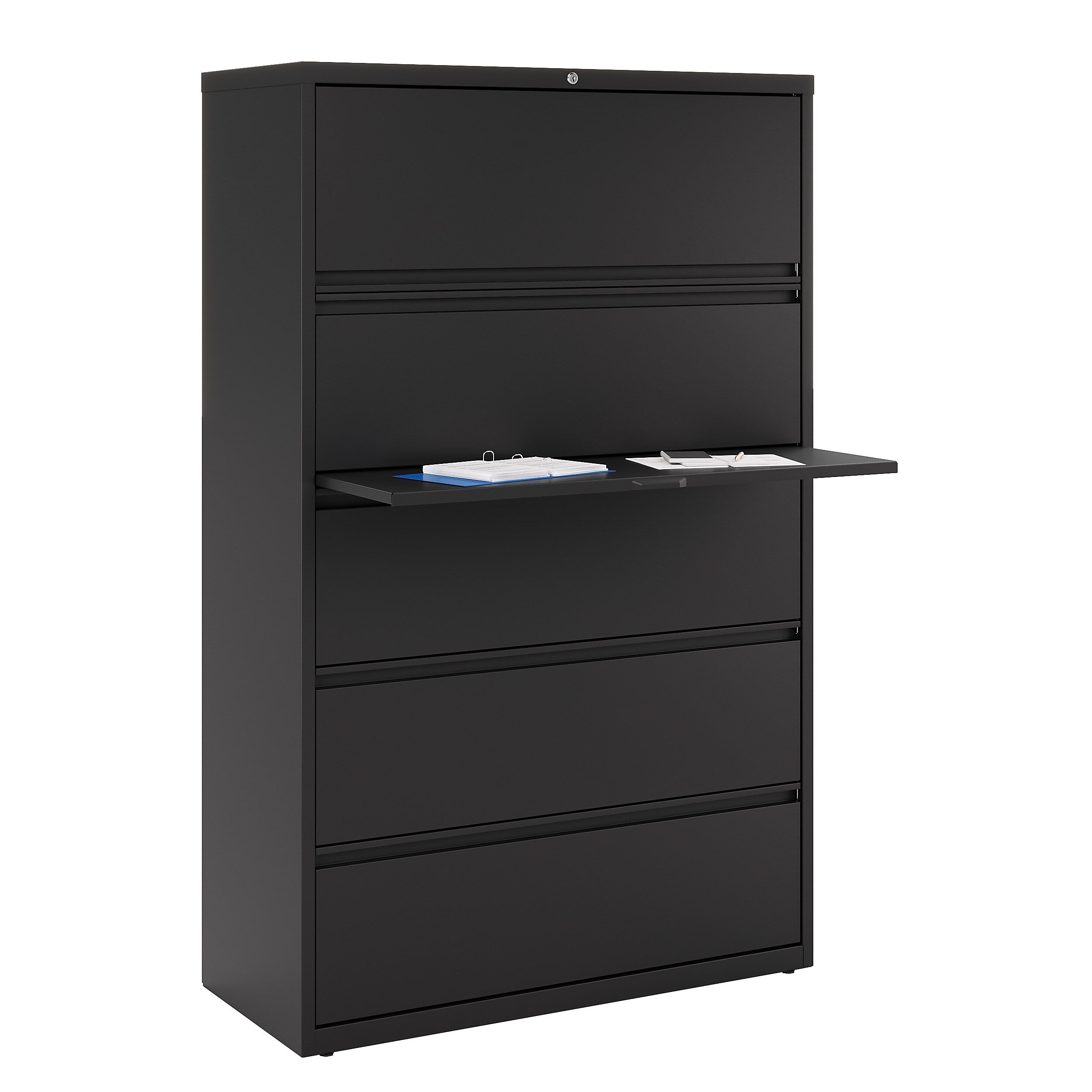 Staples HL8000 Commercial 5 File Drawers Lateral File Cabinet, Locking, Black, Letter/Legal, 42