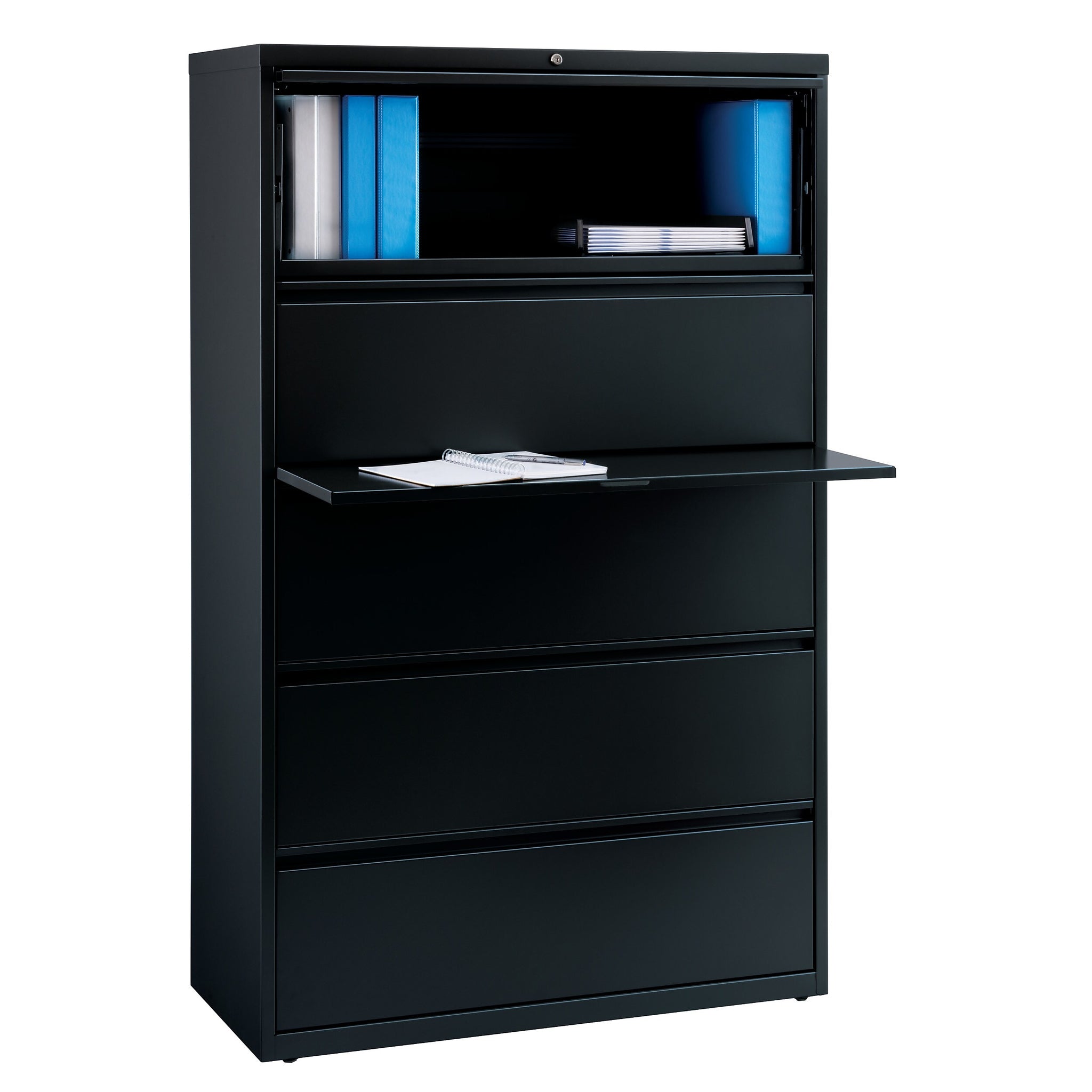 Staples HL8000 Commercial 5 File Drawers Lateral File Cabinet, Locking, Black, Letter/Legal, 42