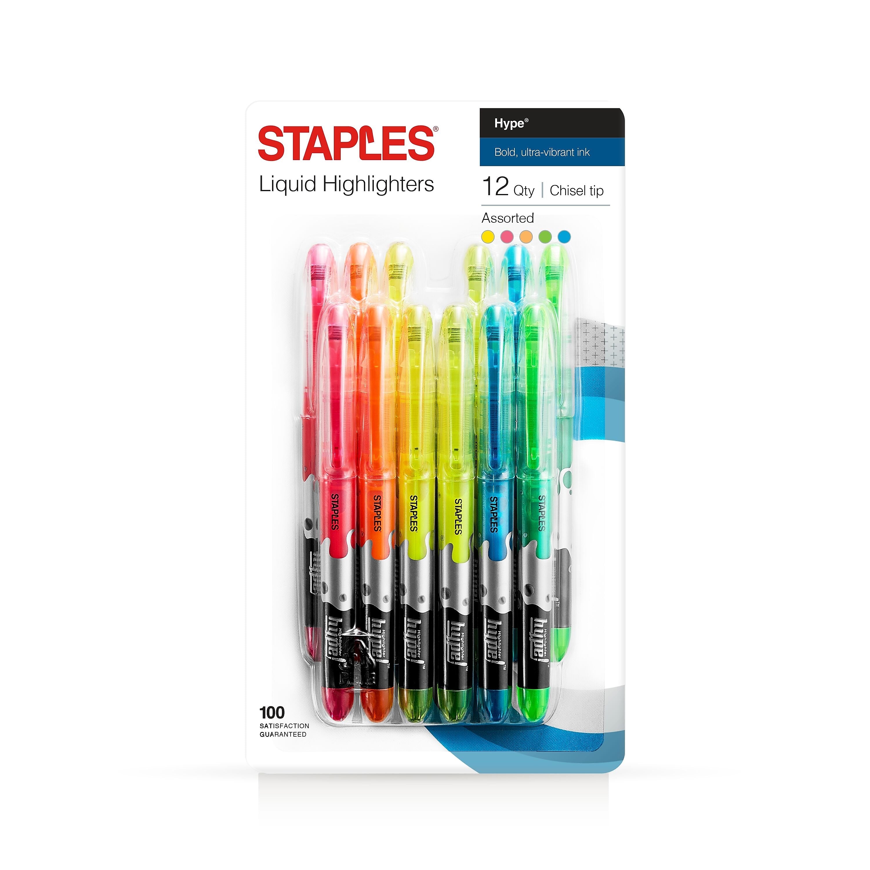 Staples Hype! Stick Highlighters, Chisel, Assorted, Dozen