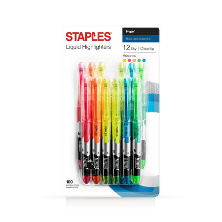 Staples Hype! Stick Highlighters, Chisel, Assorted, Dozen